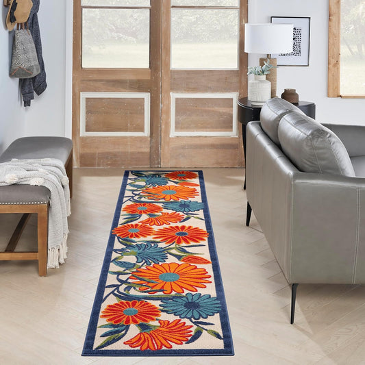 Nourison Home Aloha Outdoor Multicolor 2'3" x 10' Area Rug, Easy Cleaning, Non Shedding, Bed Room, Living Room, Dining Room, Deck, Backyard, Patio (2x10)