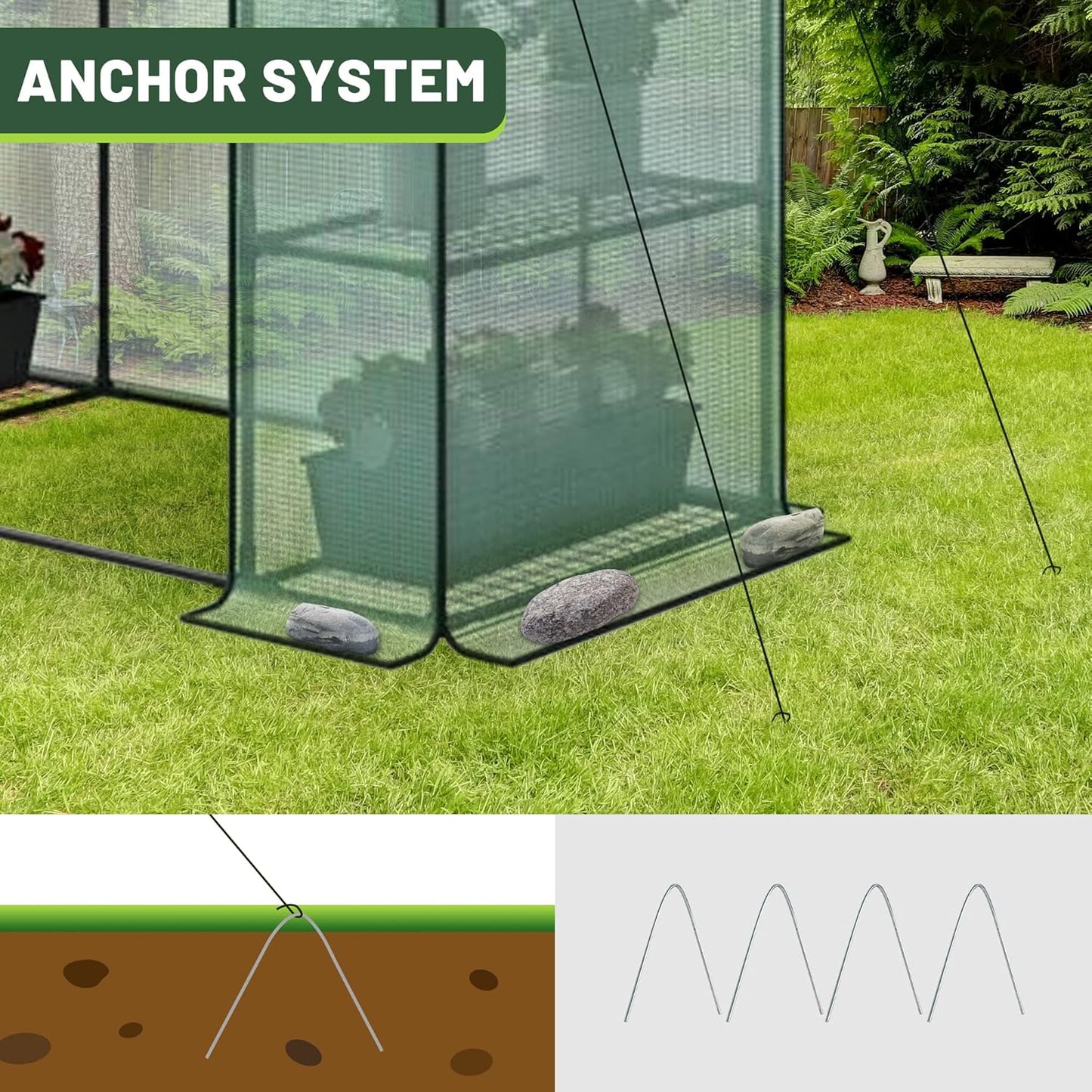 3 Tier 6 Shelves Mini Walk-in Greenhouse, 55.9 x 28.3 x 75.59 inch, Durable PE Cover Green House Kit with Anchors and Ropes, Outdoor Plant Gardening Hot House for Growing Vegetables, Flowers