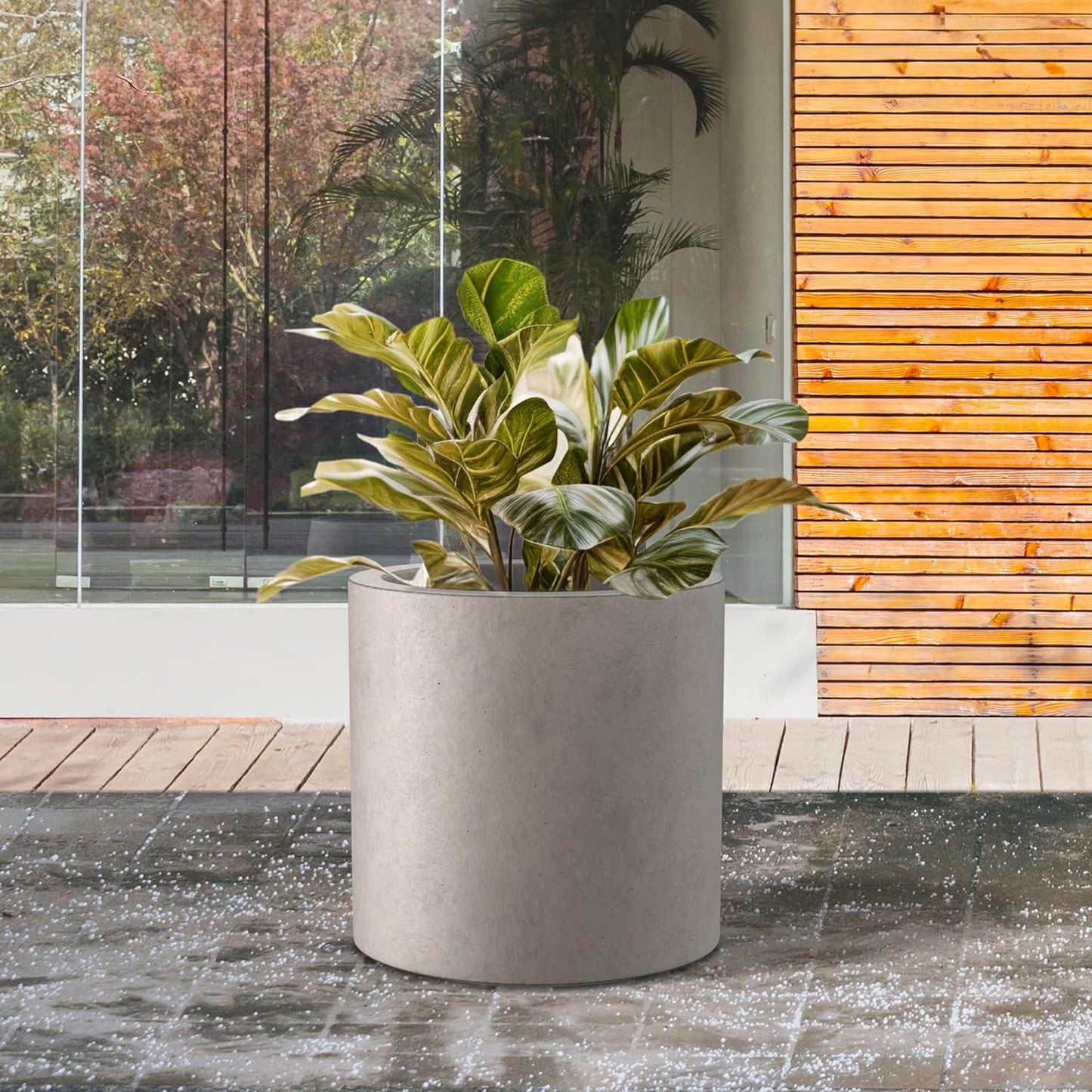 Kante 12.6" Dia Round Concrete Planter, Modern Style Large Cylindrical Plant Pot with Drainage Hole and Rubber Plug for Indoor Outdoor Patio, Weathered Concrete