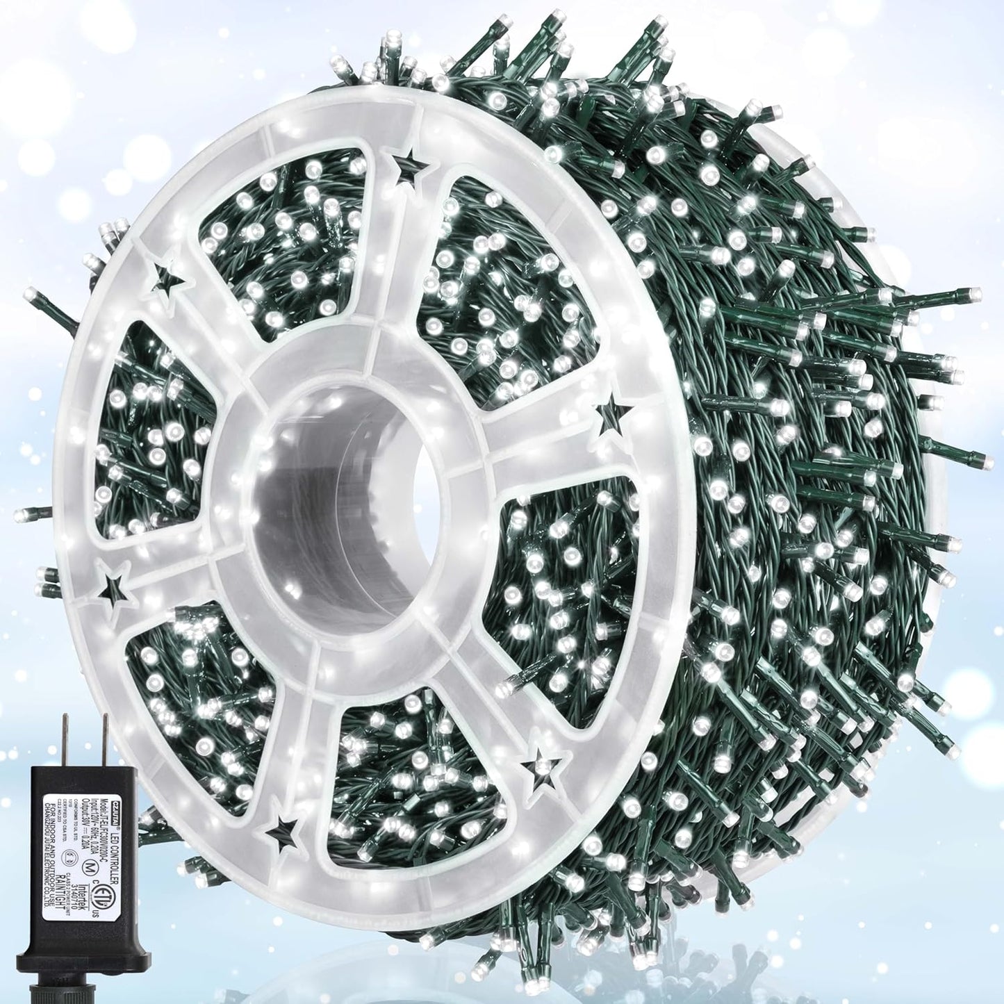 164Ft 500 LED White Christmas Lights, Waterproof 8 Twinkle with Memory Functions Christmas Tree Lights for Indoor Outdoor Christmas Tree Garden Decoration (164FT, White)