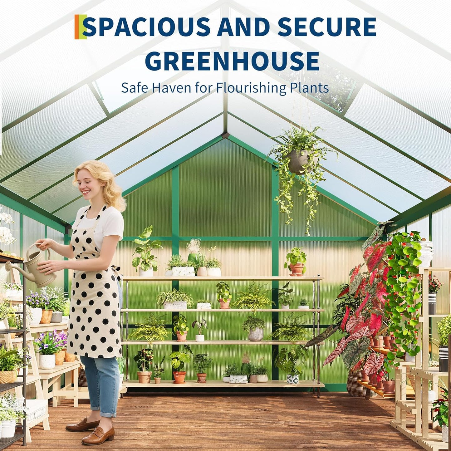 6 x 10 FT Greenhouse, Greenhouses for Outside, Polycarbonate Greenhouse with Aluminum Frame, Lockable Door and Ajustable Roof Vent for Backyard, Green Houses for Outside Garden Backyard, Patio