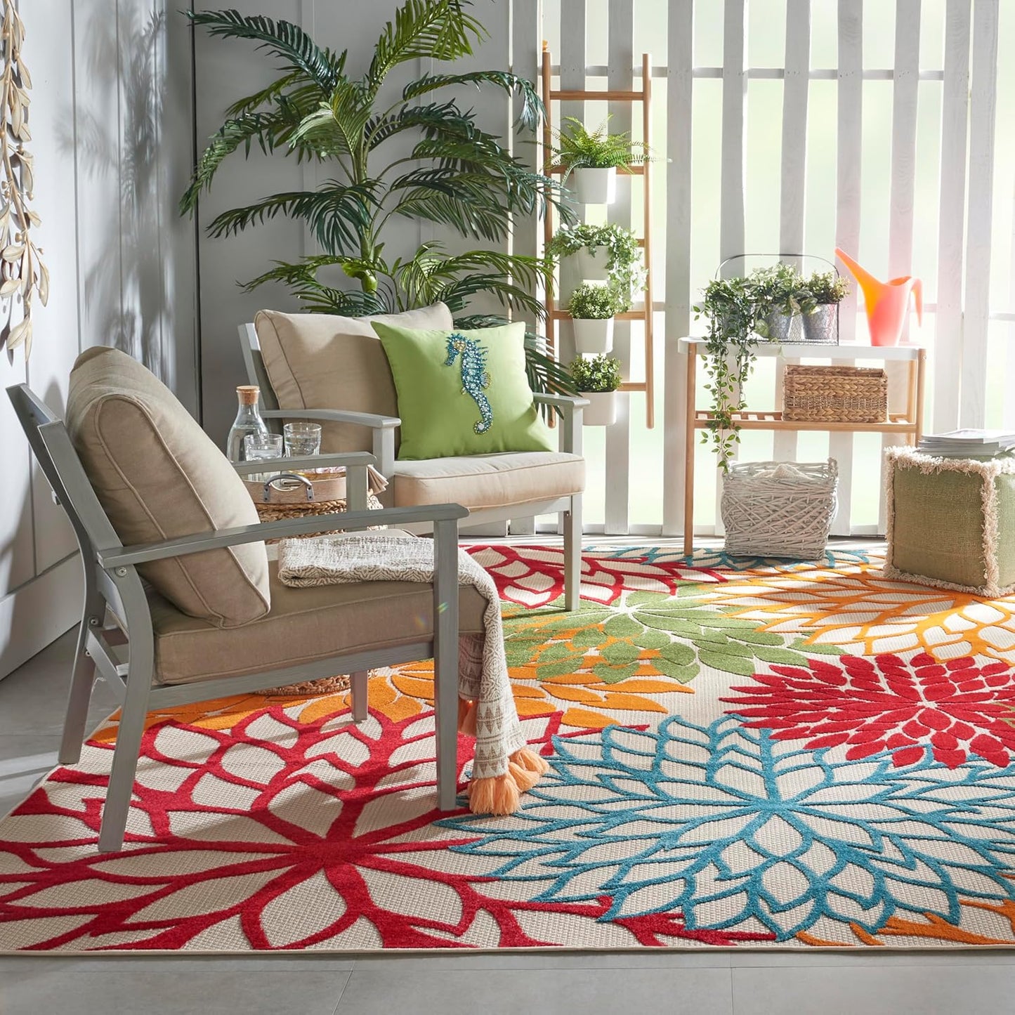 Nourison Home Aloha 94" x 126" Fabric Indoor/Outdoor Rug in Multi-Color