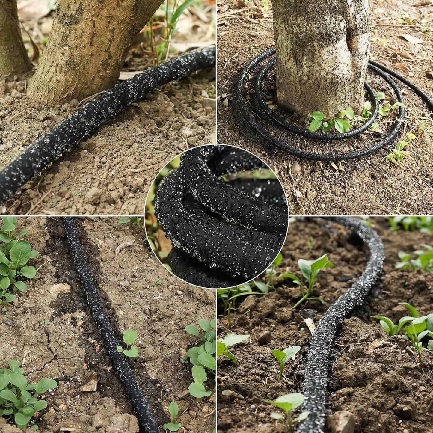 Soaker Hose, 1/2" x 50 FT Round Rubber Garden Soaker Hose, Heavy Duty Water Seeper Soaker Hoses for Foundation Watering, Garden Beds, Garden, Lawn and Plants