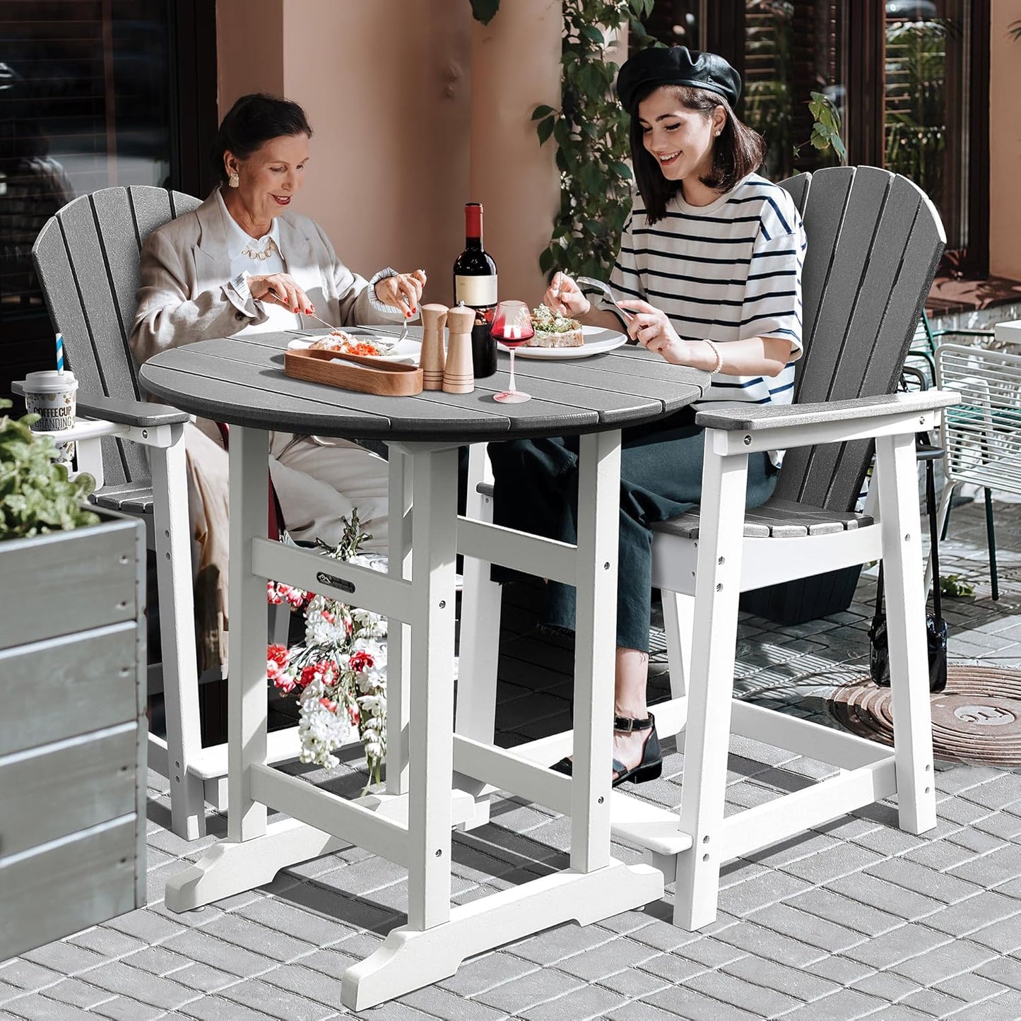 Tall Adirondack Chairs Set of 2, Adirondack Barstools, Weather Patio Garden Pool Fire Pit Balcony Outdoor Bar Stools HDPE Plastic Barstools with Backs for Garden, Backyard, Yard (Grey)
