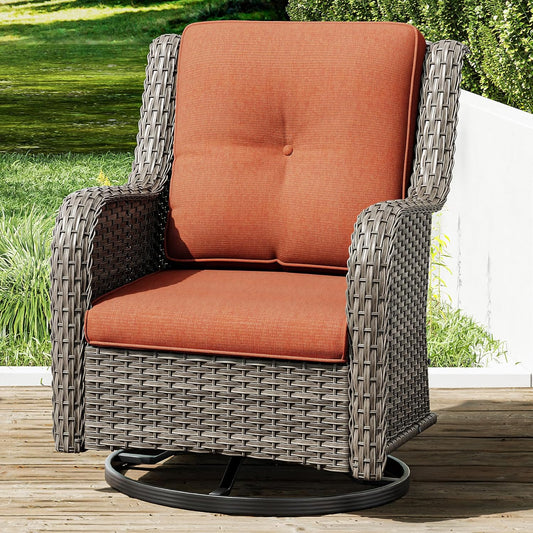 Joyside Outdoor Swivel Rocker Patio Chair - Outdoor Wicker Glider Rocking Chair with Olefin Fabric Cushions Suitable for Porch Deck and Backyard(Mixed Grey/Orange)