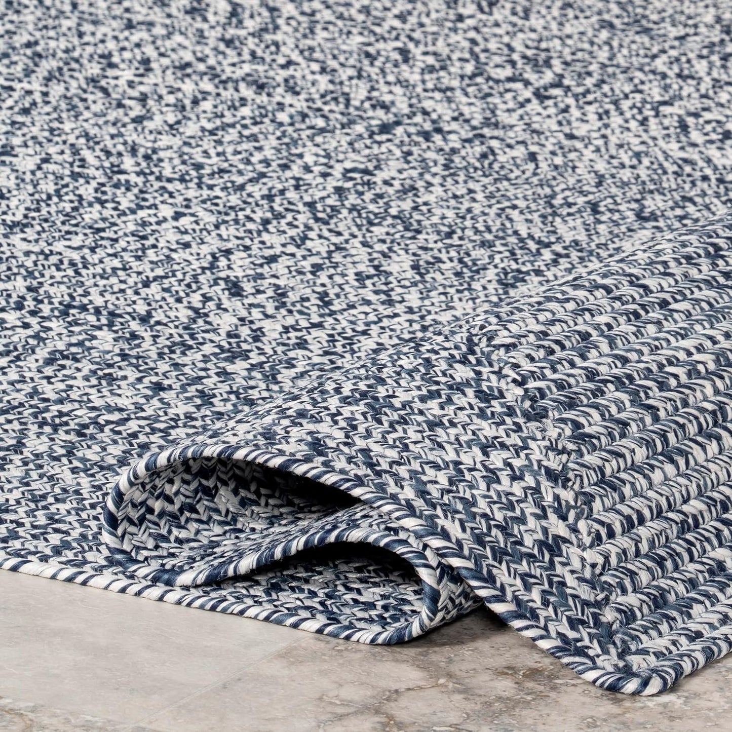 nuLOOM 2' x 12' Solid Hand Braided Indoor/Outdoor Area Rug, Pet-Friendly, High Traffic, Weather Resistant, for Patio, Balcony, Bedroom, Living, Dining Room, Wynn Navy