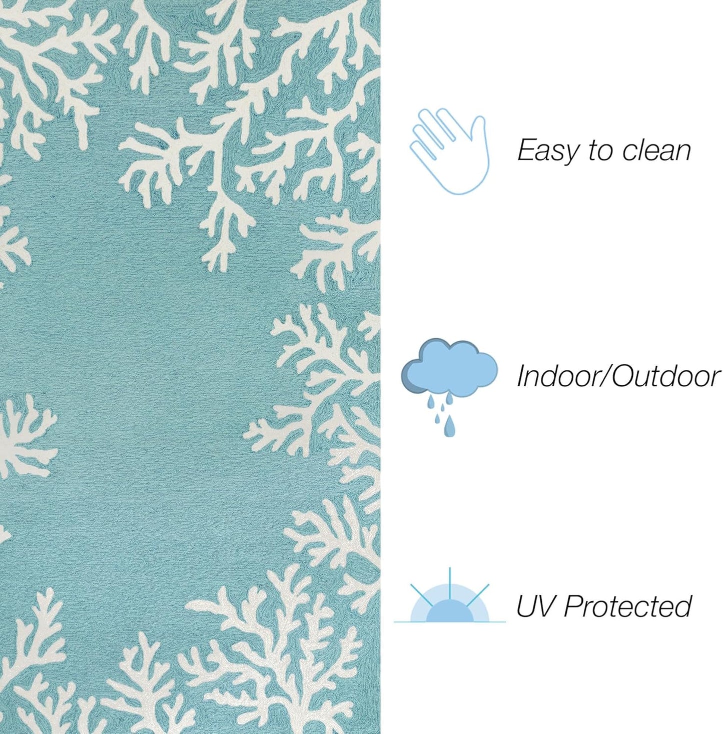 Liora Manne CAPRI Indoor/Outdoor Handmade Synthetic Blend Durable Area Rug - Traditional Border Coastal Beach Accent (Coral Border Aqua) (2' x 8')