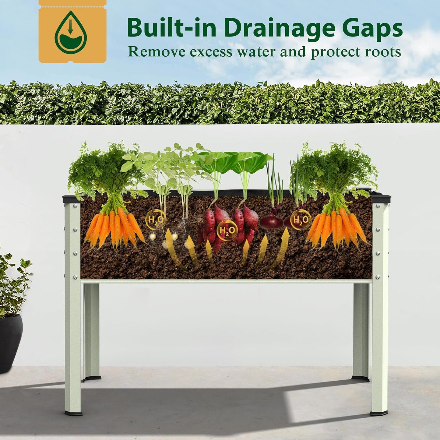 MUPATER 47.8" L x 23.5" W x 31.9" H Galvanized Steel Raised Garden Bed, 507lbs Capacity Large Metal Elevated Raised Planter Box with Legs & Detachable Black Liner for Patio, Balcony, Beige