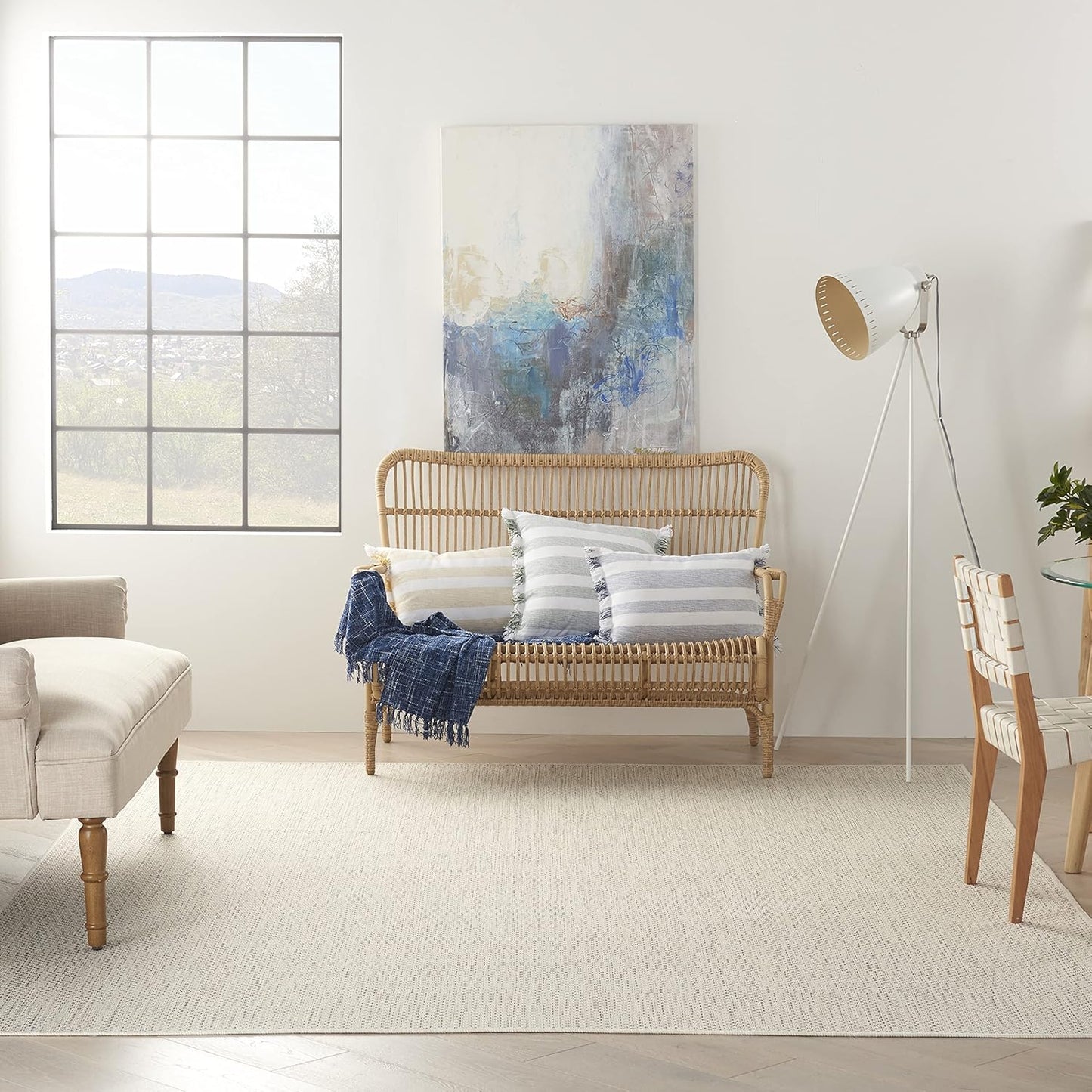 Nourison Home Courtyard Indoor/Outdoor Ivory Silver 7' x 10' Area Rug, Geometric, Easy Cleaning, Non Shedding, Bed Room, Living Room, Dining Room, Deck, Patio, Backyard (7x10)
