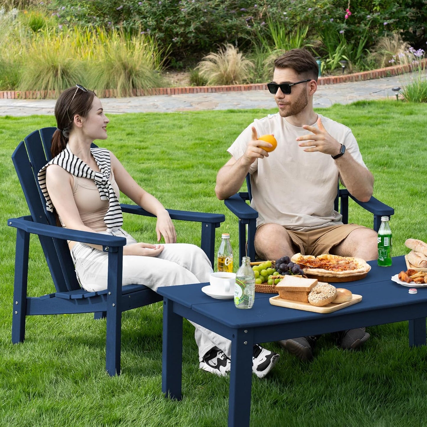 Stackable Adirondack Chair Set of 4, HDPE Outdoor Patio Chair - Durable and Space Saving, Suitable for Porches, Lawns or Garden, Navy