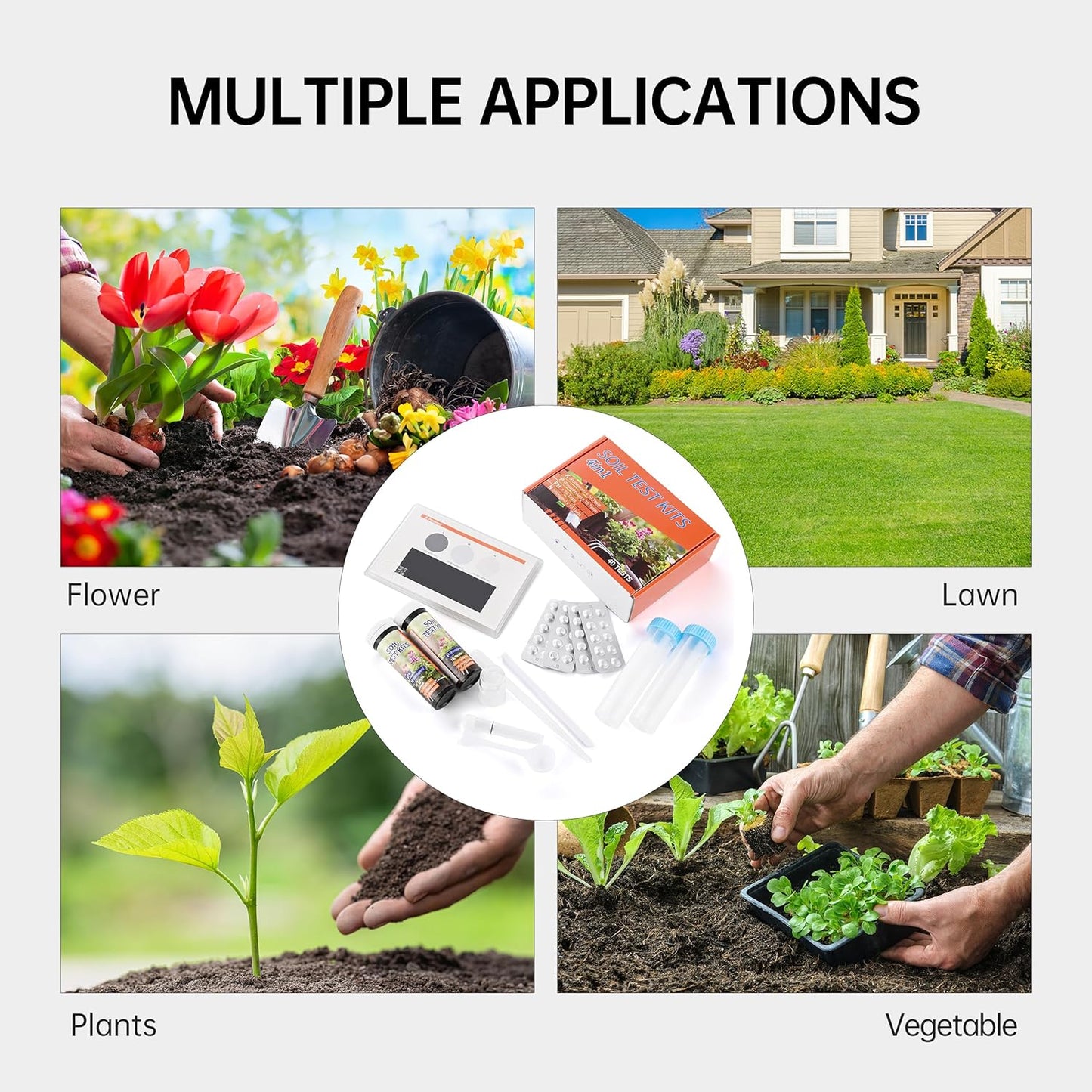 AAwipes Soil Test Kit 4-in-1 for pH, Nitrogen, Phosphorus & Potassium - 40 Soil Testing Kits Upgraded Accurate Nutrient Tester for Garden, Yard, Lawn & Plant Care with Sampling Accessories (J04-40)