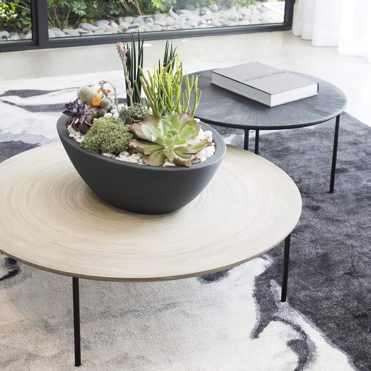 Crescent Garden Delano Oval Planter Bowl, Succulent Garden, Unique Indoor/Outdoor Double-Walled Plant Bowl with Plug- Oval Shape - 24" L x 17" W x 8" H (Mocha)