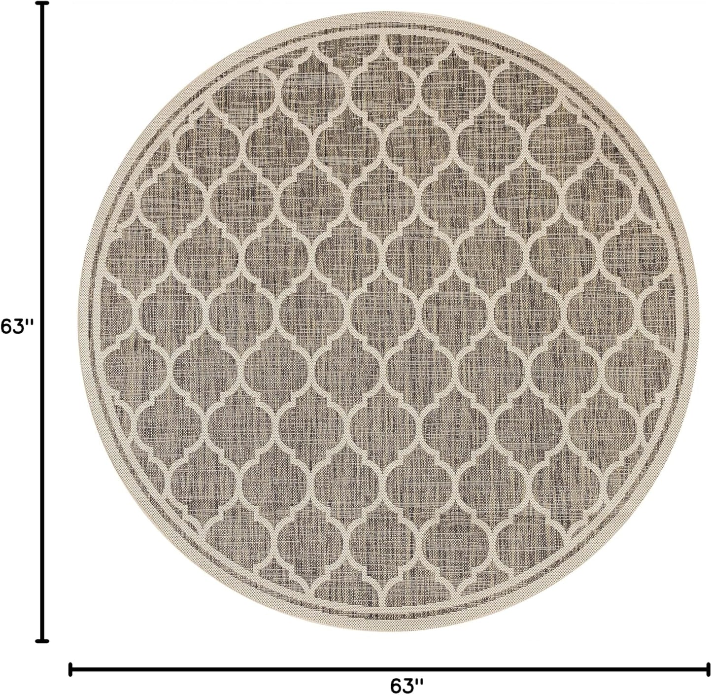 Eyely BMS109A-5R Santa Monica Trebol Moroccan Trellis Textured Weave Indoor/Outdoor Area Rug Coastal;Bohemian, Bedroom, Backyard, Patio, Easy-Cleaning, Non-Shedding, 5' Round, Brown/Beige