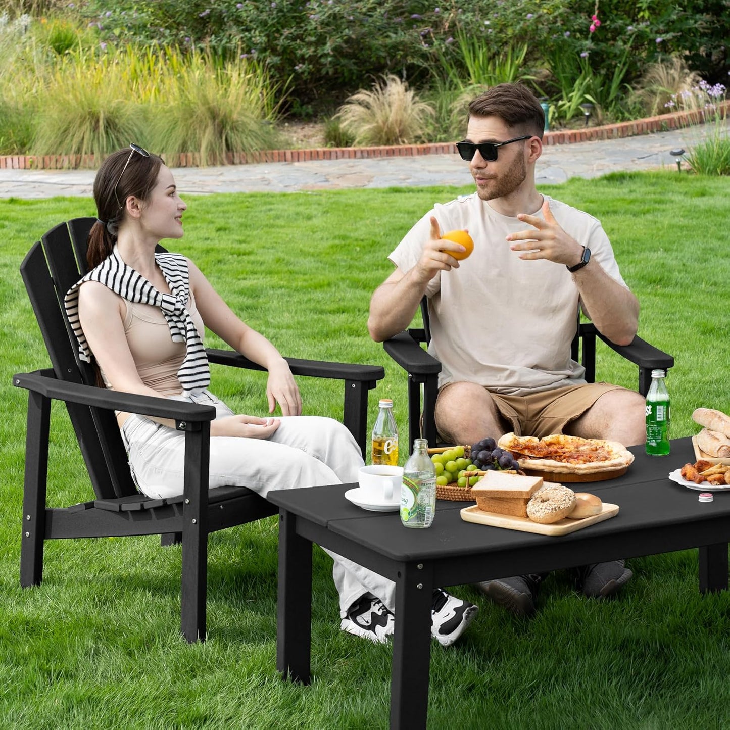 Stackable Adirondack Chair, HDPE Outdoor Patio Chair - Durable and Space Saving, Suitable for Porches, Lawns or Garden, Black