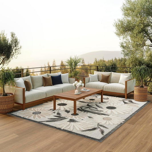 Nourison Home Aloha Indoor-Outdoor Beige 9' x 12' Area Rug, Easy Cleaning, Non Shedding, Bed Room, Living Room, Dining Room, Kitchen (9x12)