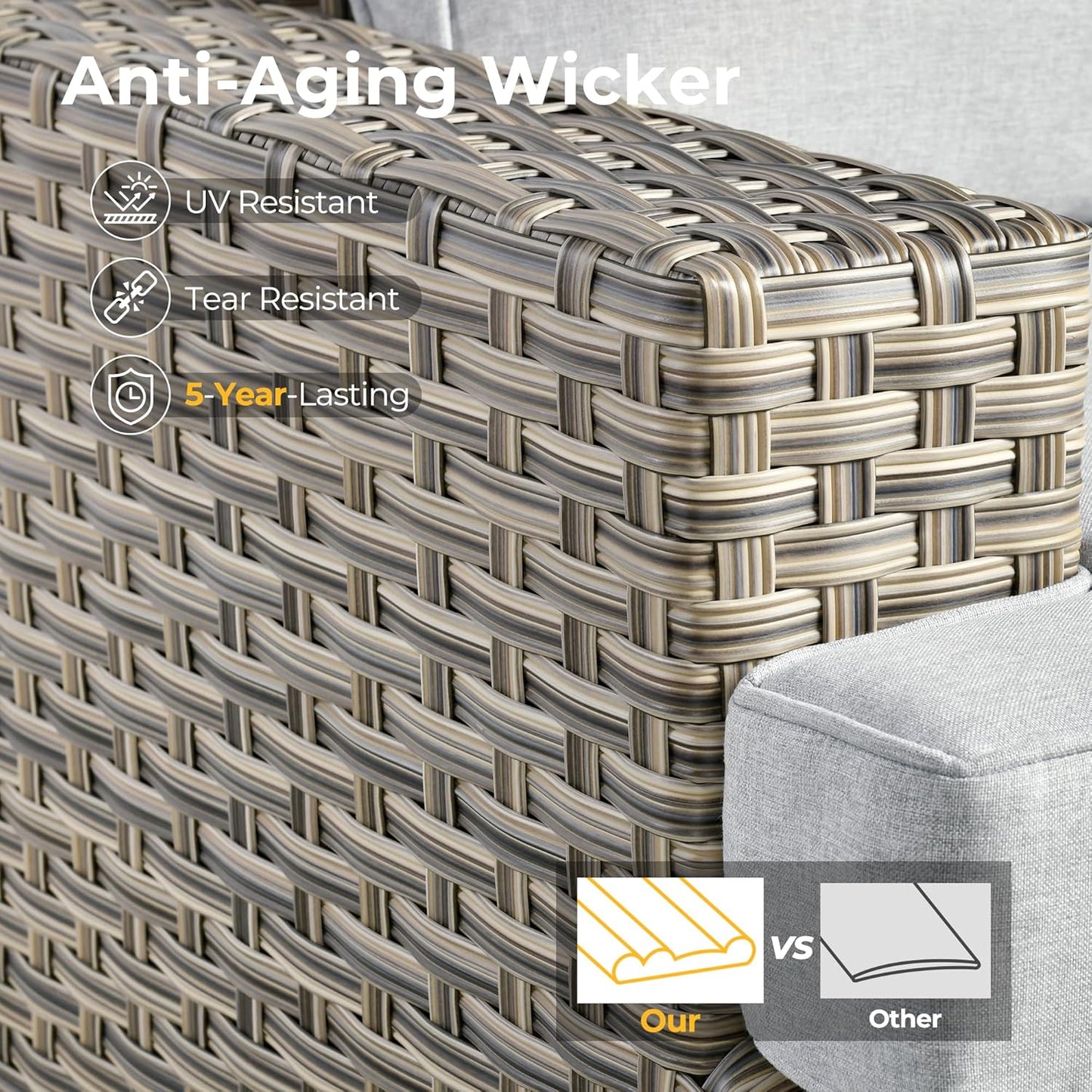 HOOOWOOO Outdoor Sectional Patio Furniture Set with Fire Pit Table,13 Pieces Wicker Conversation Sets L Shaped Couch,Extra Deep Out Door Sofa Outside Furniture with Swivel Chairs,Light Gray