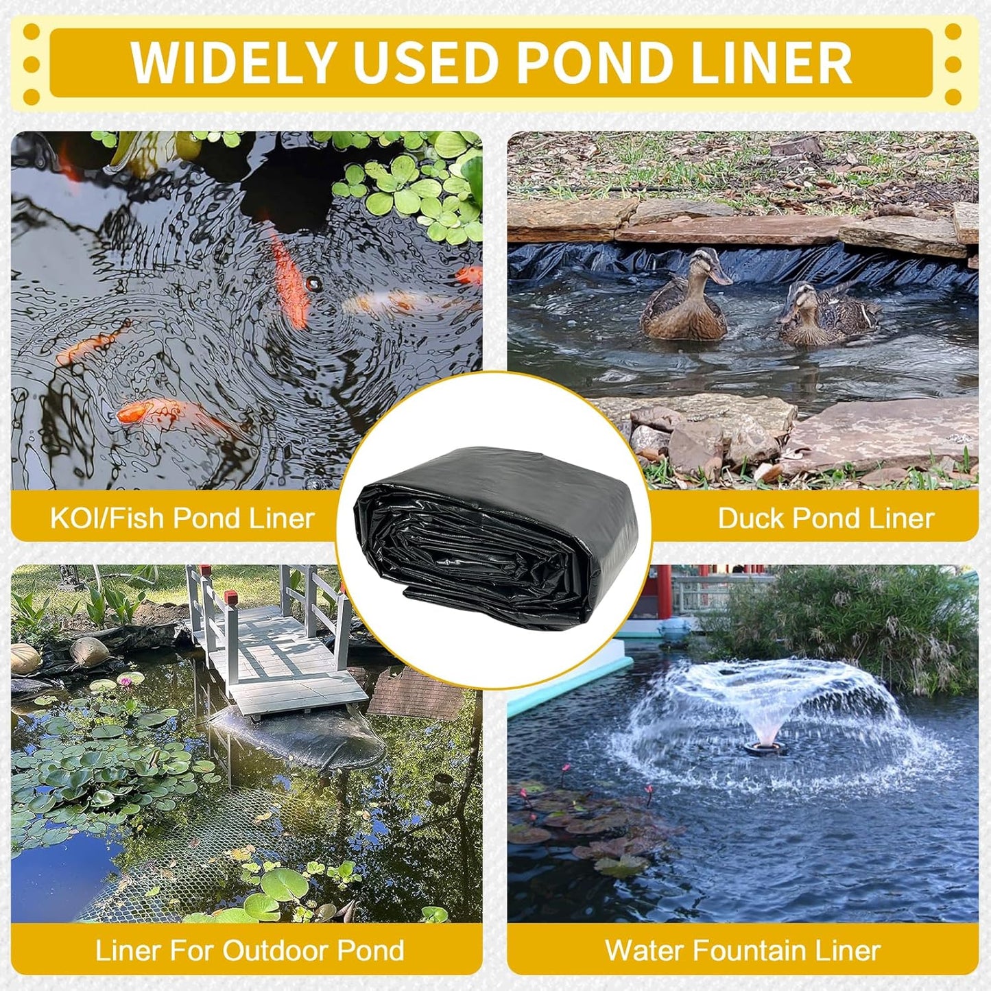 yeezoo 36X45FT Reinforced Large PE Pond Liner, KOI Pond Liners for Outdoor Ponds, Enhanced 5-Layer Structure Pond Liner for Fish, Duck, Garden Raised Bed and Waterscape Pond(0.82oz/sq ft Thickness)