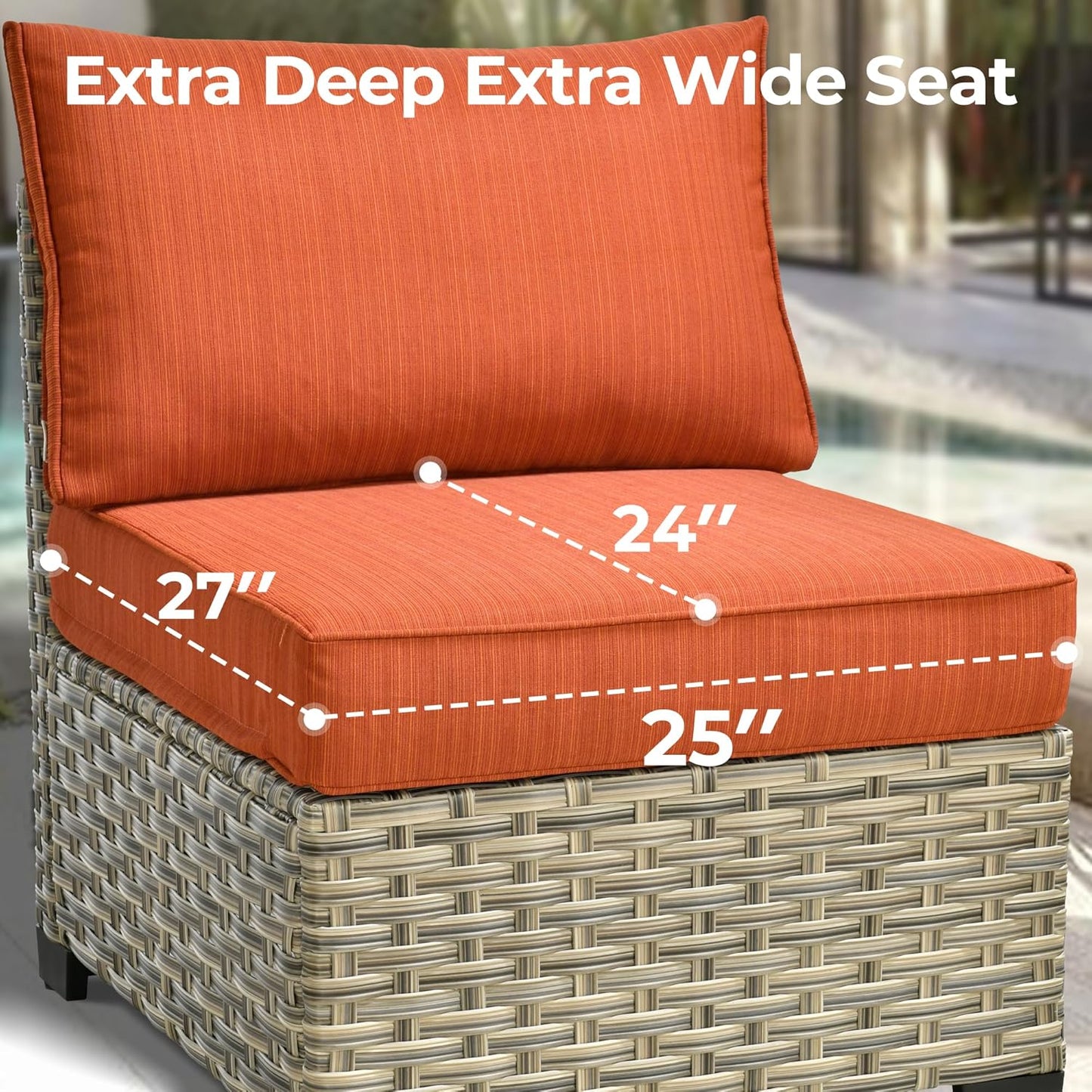 HOOOWOOO Outdoor Sectional Patio Furniture Set,8 Pieces Wicker Conversation Sets,Extra Deep Out Door Sofa Outside Furniture Couch with Swivel Chairs Ottoman,Brick Red