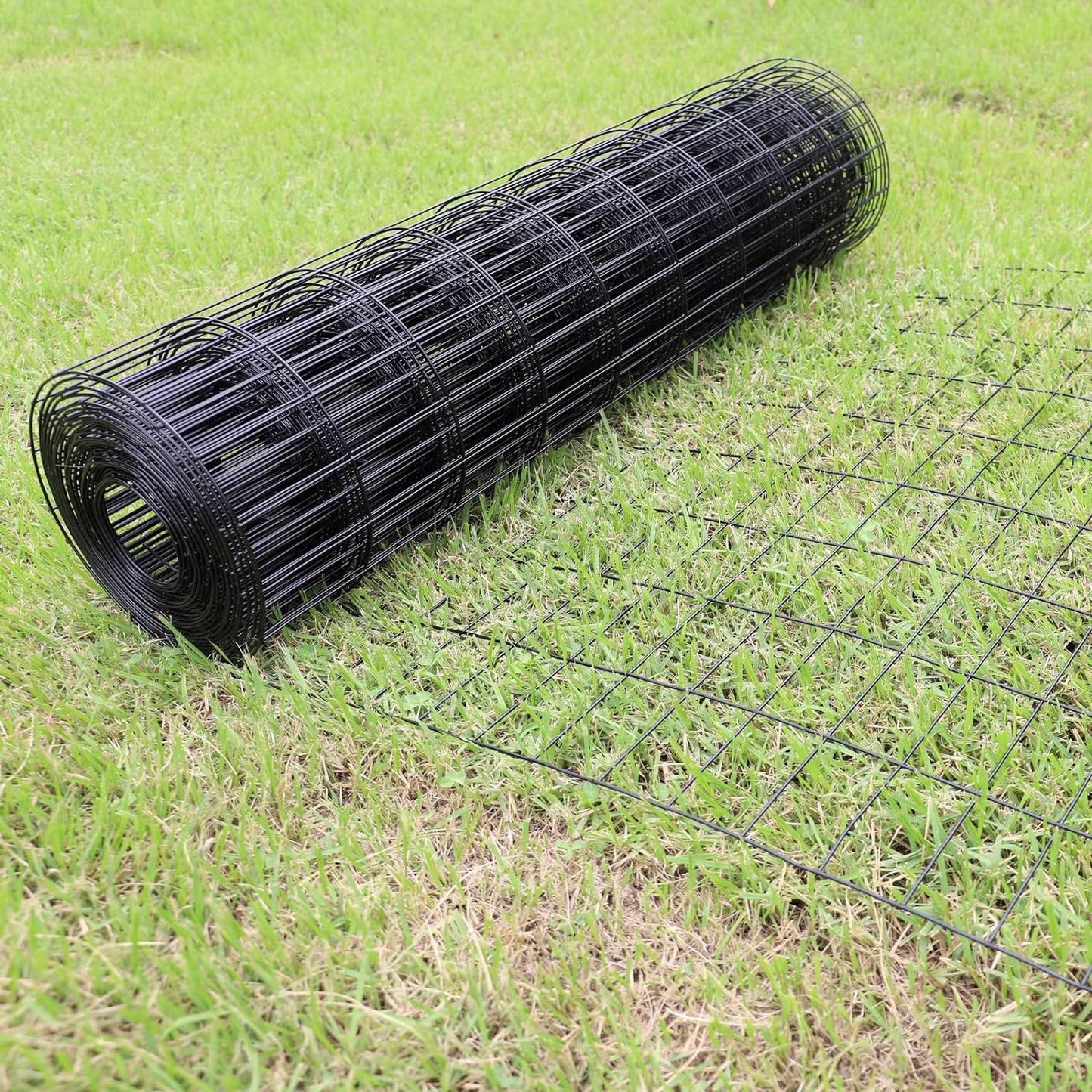 Black PVC Coated Welded Wire Fence 56 Inch x 50 Foot, 2 Inch x 4 Inch 14GA, Garden Border Fencing Roll Vinyl Coating Metal Wire Mesh Hardware Cloth for Yard Vegetable Plant Protection
