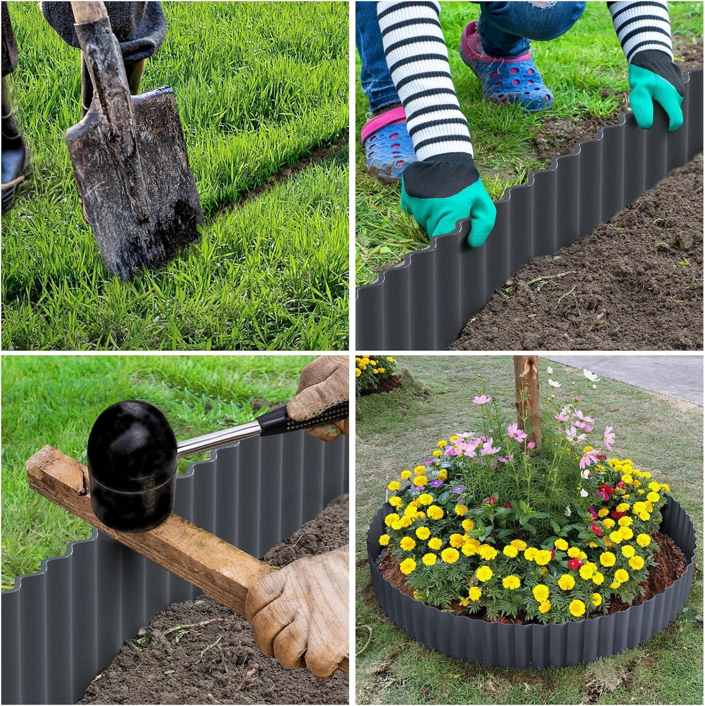 LAVEVE Corrugated Metal Garden Edging 10" x 20Ft, Landscape Edging Border for Lawn, Flower Bed, Garden Fence, Paver Edging (Dark Gray)