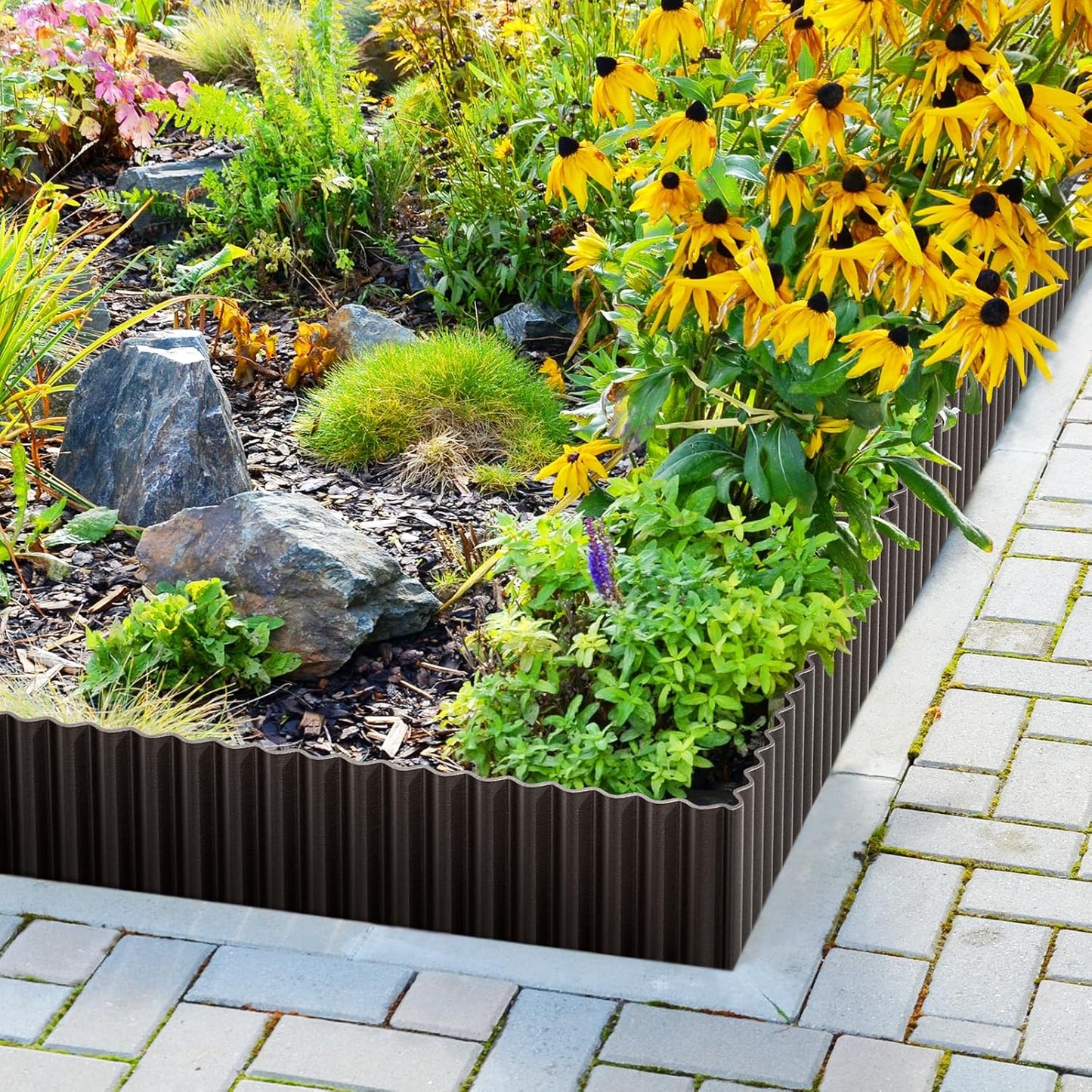 LAVEVE Corrugated Metal Garden Edging 10" x 20Ft, Landscape Edging Border for Lawn, Flower Bed, Garden Fence, Paver Edging (Black)