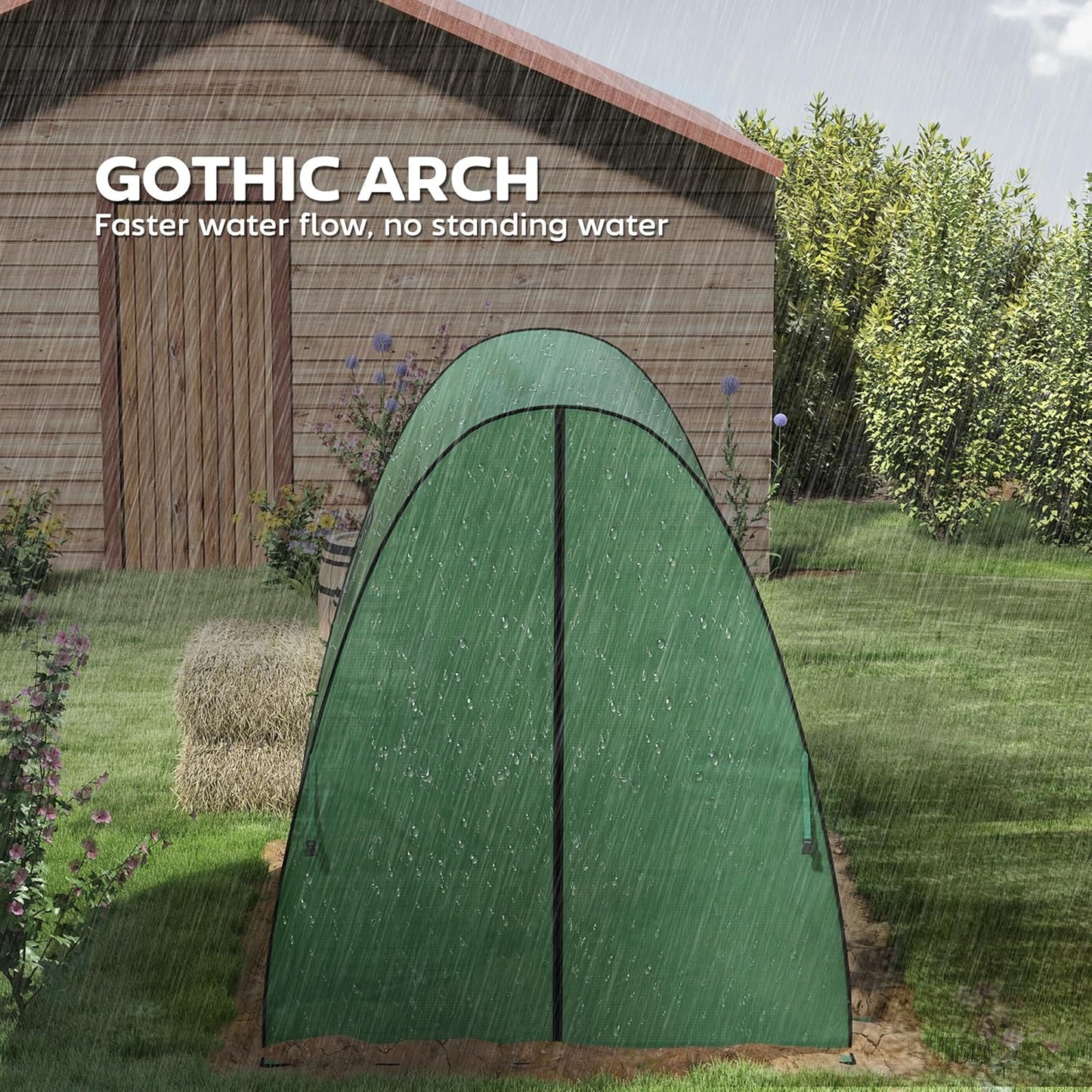 Outsunny 6' x 6' x 6.6' Hoop House Greenhouse with Sandbags and Hemmed PE Cover, Walk-in Tunnel Green House with 2 Doors and Screen Windows, Portable Greenhouse Gardening Plant Hot House, Green