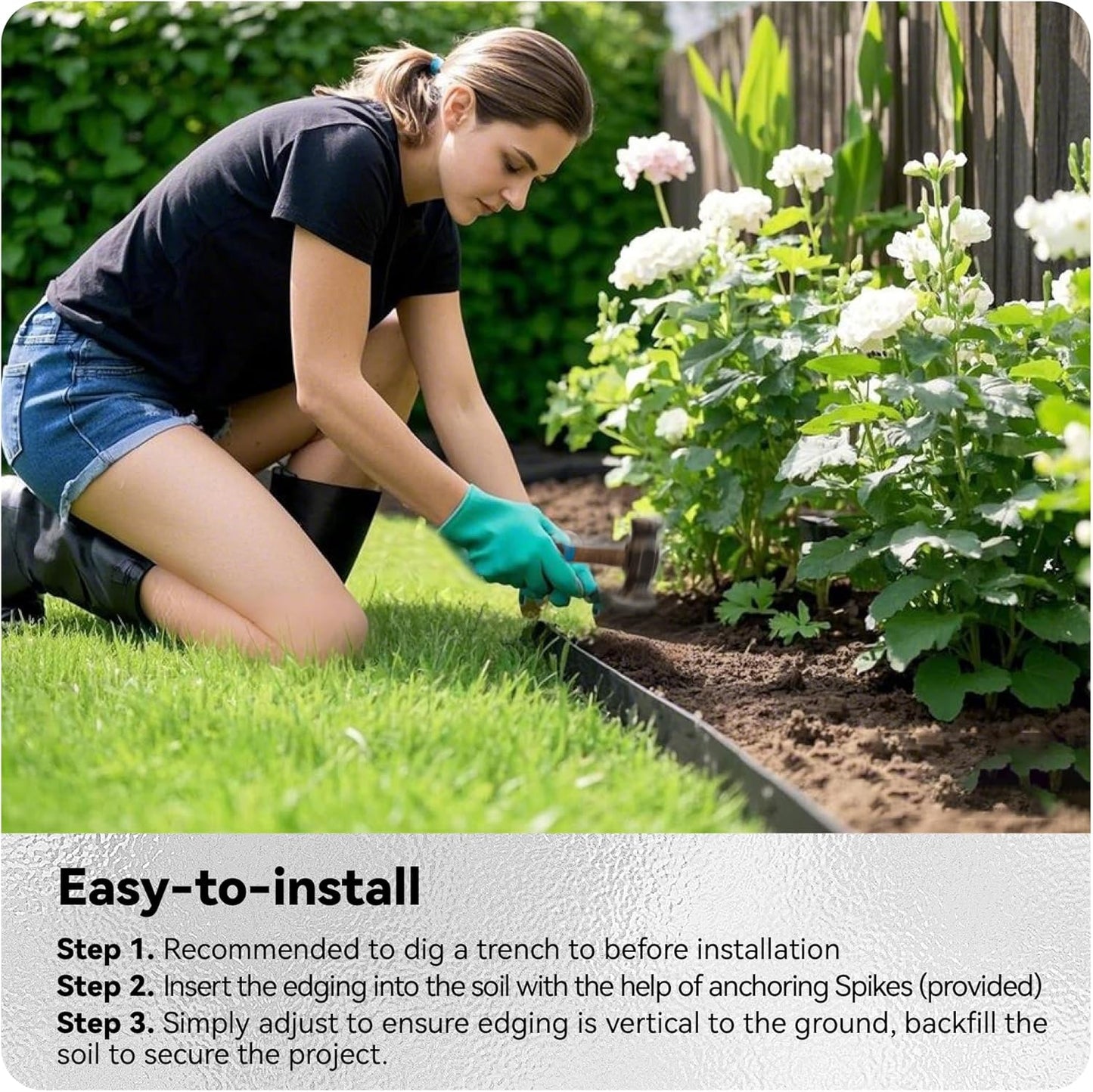 Worth Galvanized Steel Landscape Edging 10" x50' Metal Garden Edging Roll Flexible Bender Border with 16Pcs Stakes for Lawn, Flower Bed Edges, Black