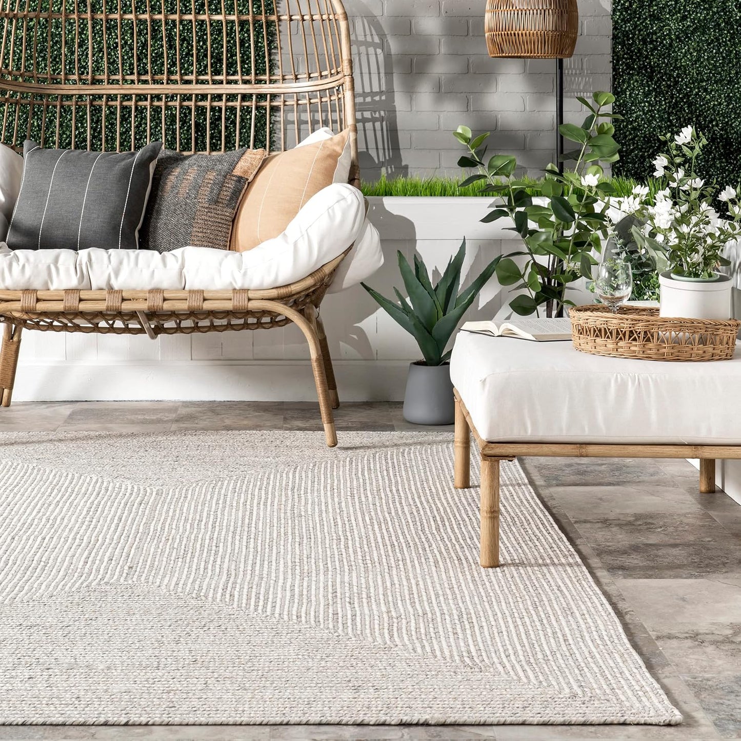 nuLOOM 2' x 14' Solid Hand Braided Indoor/Outdoor Area Rug, Pet-Friendly, High Traffic, Weather Resistant, for Patio, Balcony, Bedroom, Living, Dining Room, Wynn Ivory