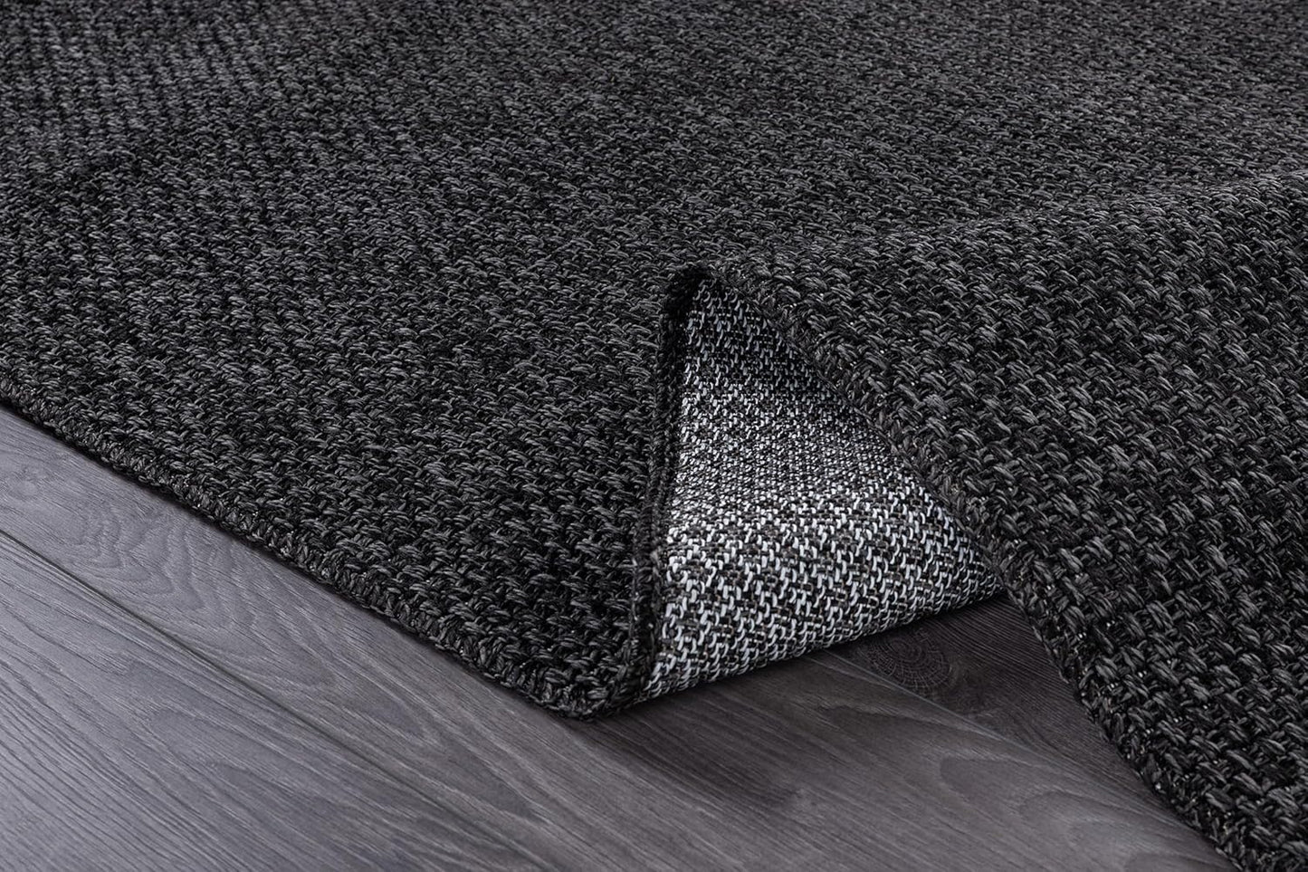 CAMILSON Indoor and Outdoor Runner Rug Dark Gray Black Solid Boho Woven Design Easy-Cleaning Non Shedding Farmhouse Living Room Bedroom Garden Patio and Kitchen Washable Outside Carpet Alfombras (2x7)