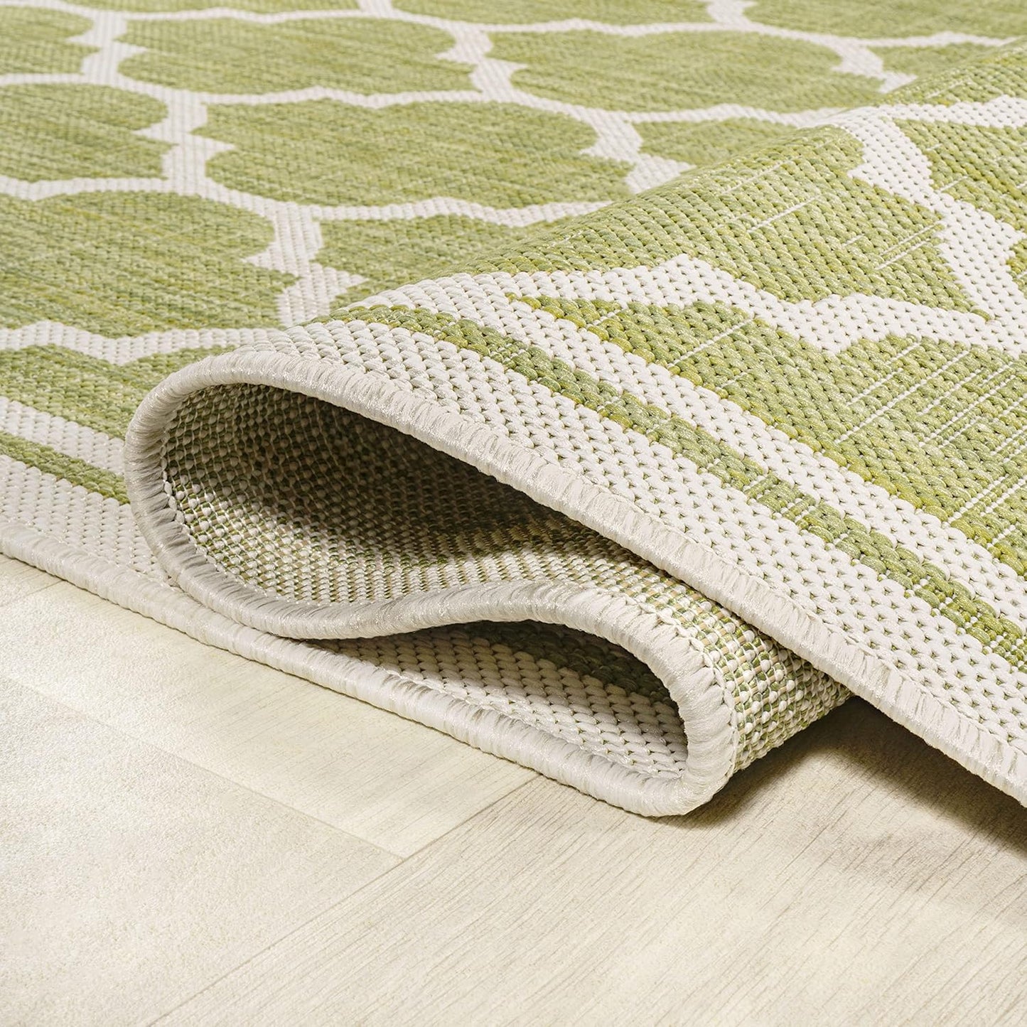 Eyely BMS109G-210 Santa Monica Trebol Moroccan Trellis Textured Weave Indoor/Outdoor Runner Rug Coastal;Bohemian, Bedroom, Backyard, Patio, Easy-Cleaning, Non-Shedding, 2 X 10, Green/Cream