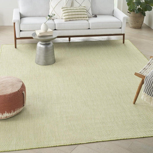 Nourison Courtyard Indoor/Outdoor Ivory Green 9' x 12' Area Rug, Geometric, Easy Cleaning, Non Shedding, Bed Room, Living Room, Dining Room, Deck, Patio, Backyard (9x12)