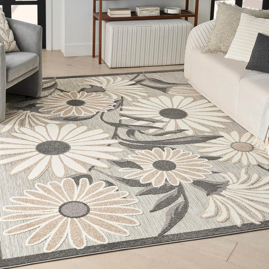 Nourison Home Aloha Indoor-Outdoor Beige 3'6" x 5'6" Area Rug, Easy Cleaning, Non Shedding, Bed Room, Living Room, Dining Room, Kitchen (4x6)