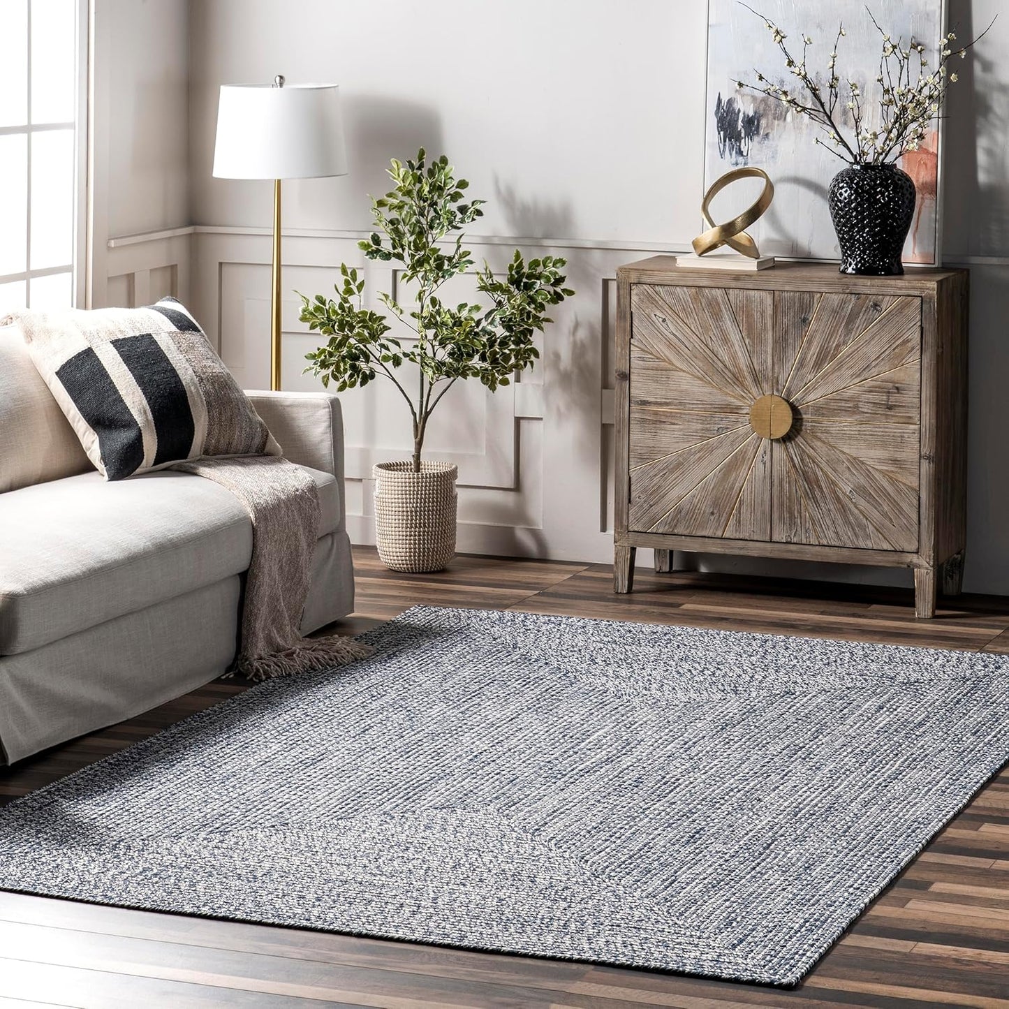nuLOOM 2' x 10' Solid Hand Braided Indoor/Outdoor Area Rug, Pet-Friendly, High Traffic, Weather Resistant, for Patio, Balcony, Bedroom, Living, Dining Room, Wynn Navy