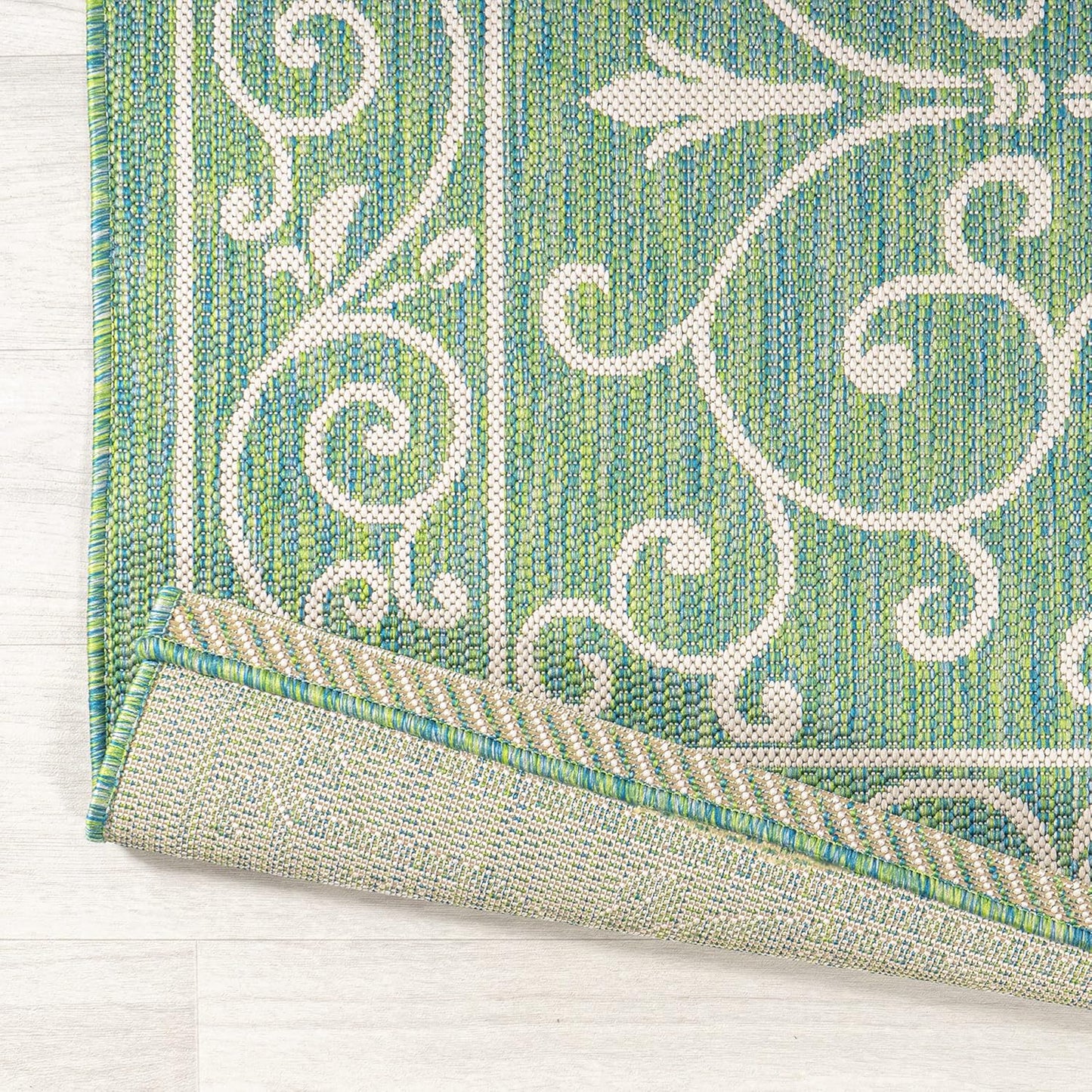 JONATHAN Y SMB106K-210 Charleston Vintage Filigree Textured Weave Indoor Outdoor Runner Rug, Classic, Traditional, Transitional Easy Clean,Bedroom,Kitchen,Backyard,Patio, Non-Shed, Green/Ivory, 2 X 10