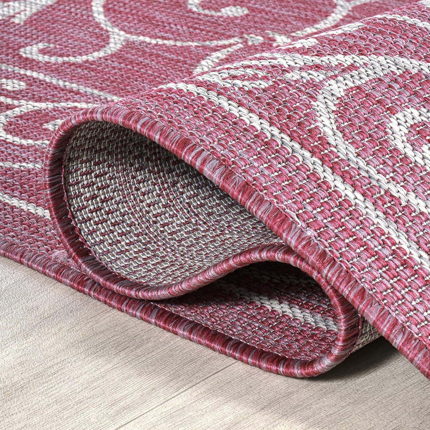 JONATHAN Y SMB106J-5 Charleston Vintage Filigree Textured Weave Indoor Outdoor Area Rug, Classic Traditional Easy-Cleaning,Bedroom,Kitchen,Backyard,Patio,Non Shedding, 5 X 8, Fuchsia/Light Gray
