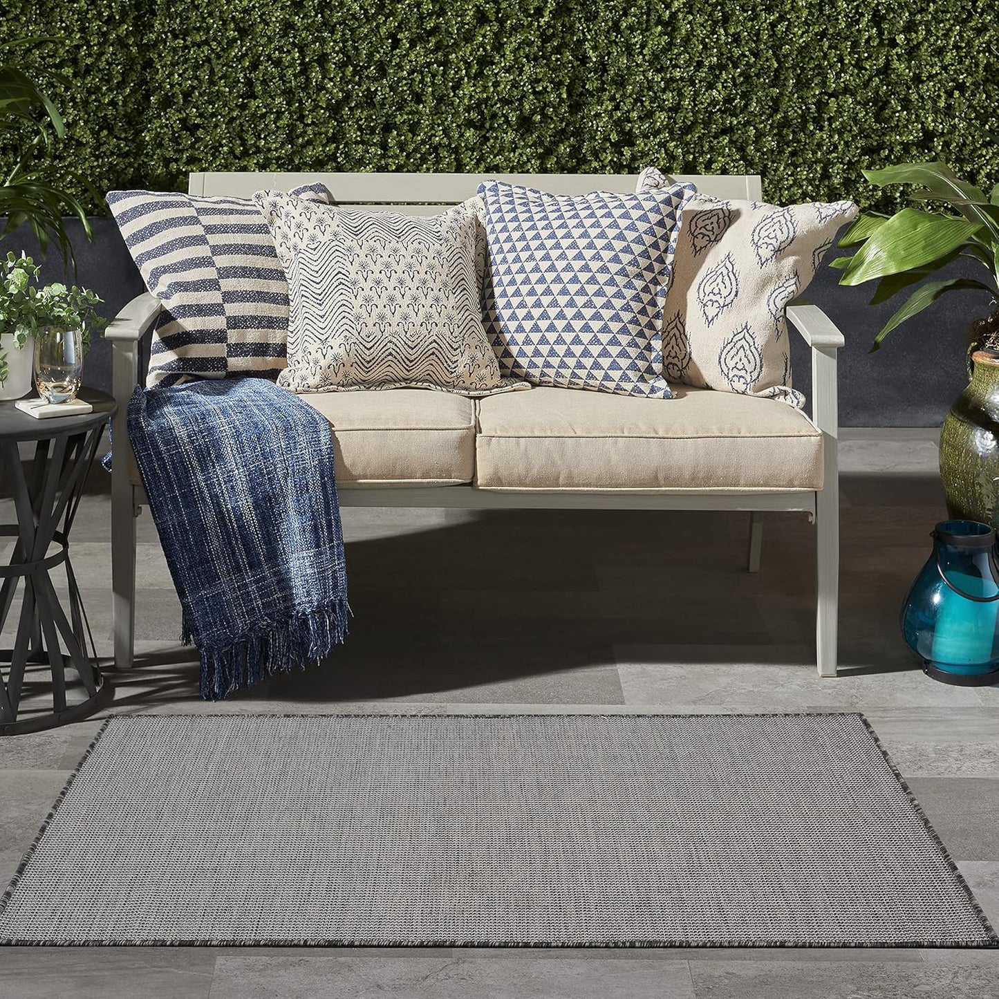 Nourison Positano Indoor/Outdoor Charcoal 3' x 5' Area Rug, Easy Cleaning, Non Shedding, Bed Room, Living Room, Dining Room, Backyard, Deck, Patio (3x5)