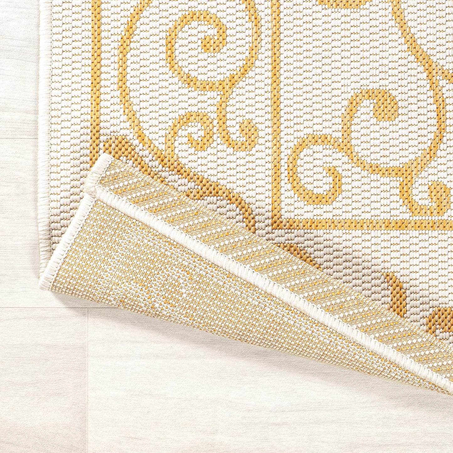 JONATHAN Y SMB106M-8 Charleston Vintage Filigree Textured Weave Indoor Outdoor Area Rug, Classic Traditional Easy-Cleaning,Bedroom,Kitchen,Backyard,Patio,Non Shedding, 8 X 10, Cream/Yellow