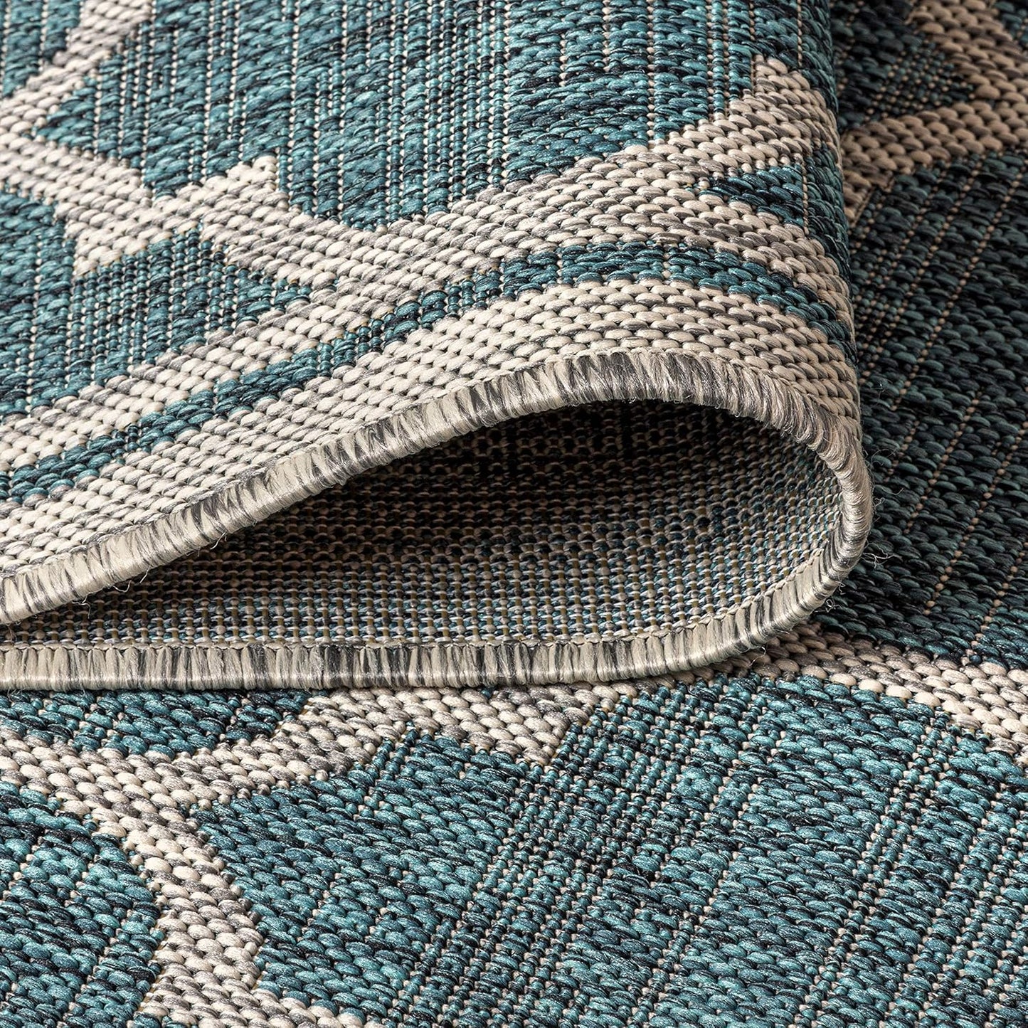 Eyely BMS109E-5TGN Trebol Moroccan Trellis Textured Weave Teal/Gray 5' Octagon Indoor/Outdoor Area Rug, Teal/Gray, 5' Octagon, Indoor/Outdoor, Area Rug