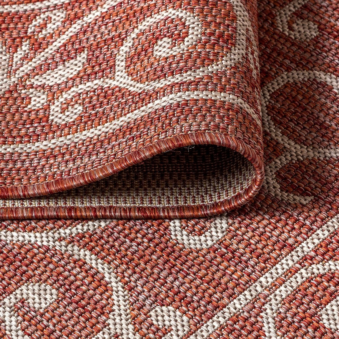JONATHAN Y SMB106B-6SQ Charleston Vintage Filigree Textured Weave Red/Beige 6' Square Indoor/Outdoor Area Rug, Pet Friendly, Non-Shedding, Stain Resistant, Easy-Cleaning for Backyard, Patio, Porch