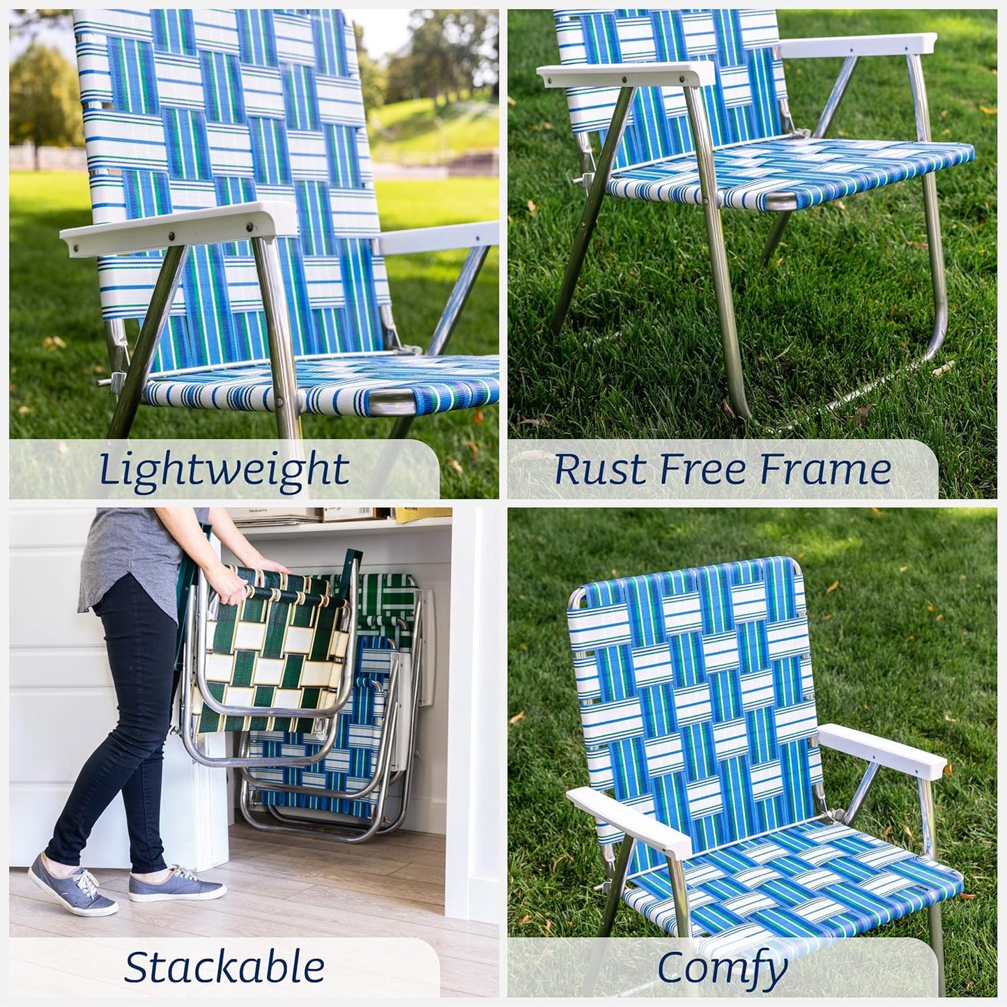 Lawn Chair USA Folding Aluminum Outdoor Patio Lawn Chair | Heavy-Duty Webbed Chairs for Camping, Sports, Beach, Yard & Tailgating | Lightweight Portable | Classic - Blue/Yellow