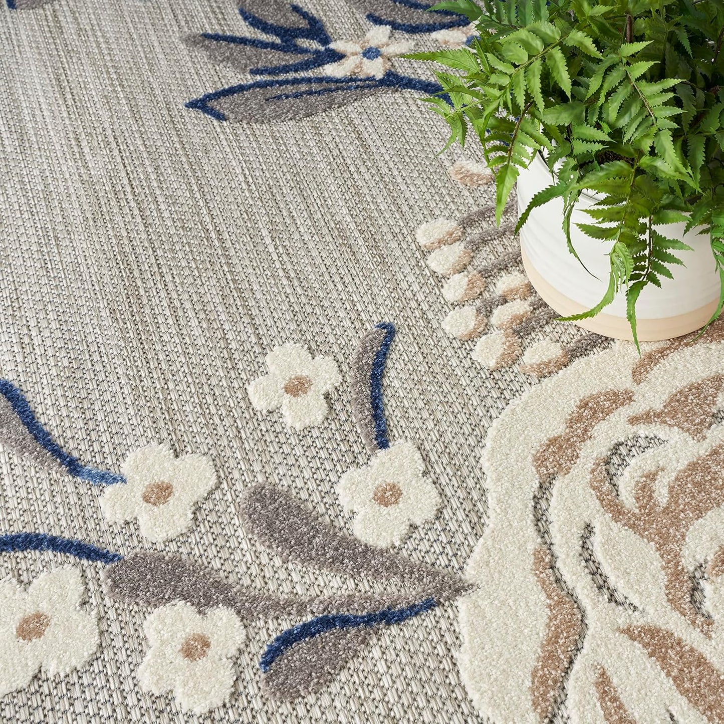 Nourison Aloha 5' x 8' Blue Gray Fabric Contemporary Area Rug (5' x 8')
