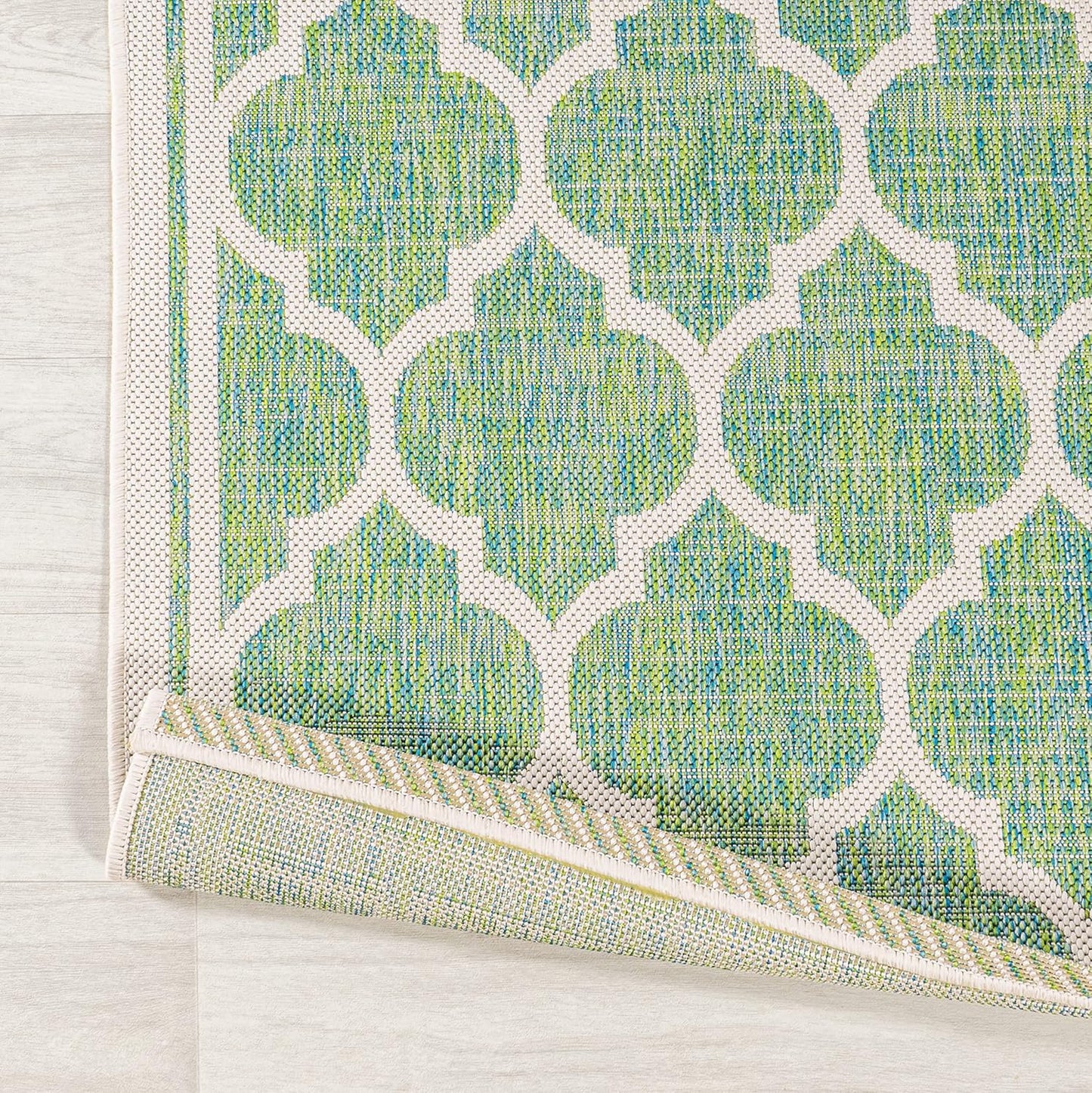 Eyely BMS109I-28 Santa Monica Trebol Moroccan Trellis Textured Weave Indoor/Outdoor Runner Rug Coastal;Bohemian, Bedroom, Backyard, Patio, Easy-Cleaning, Non-Shedding, 2 X 8, Cream/Green