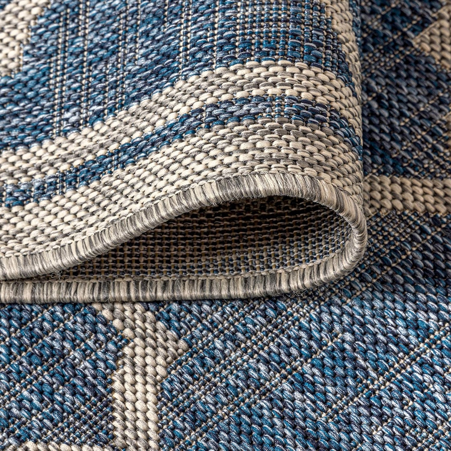 Eyely BMS109D-5R Santa Monica Trebol Moroccan Trellis Textured Weave Indoor/Outdoor Area Rug Coastal;Bohemian, Bedroom, Backyard, Patio, Easy-Cleaning, Non-Shedding, 5' Round, Navy/Gray
