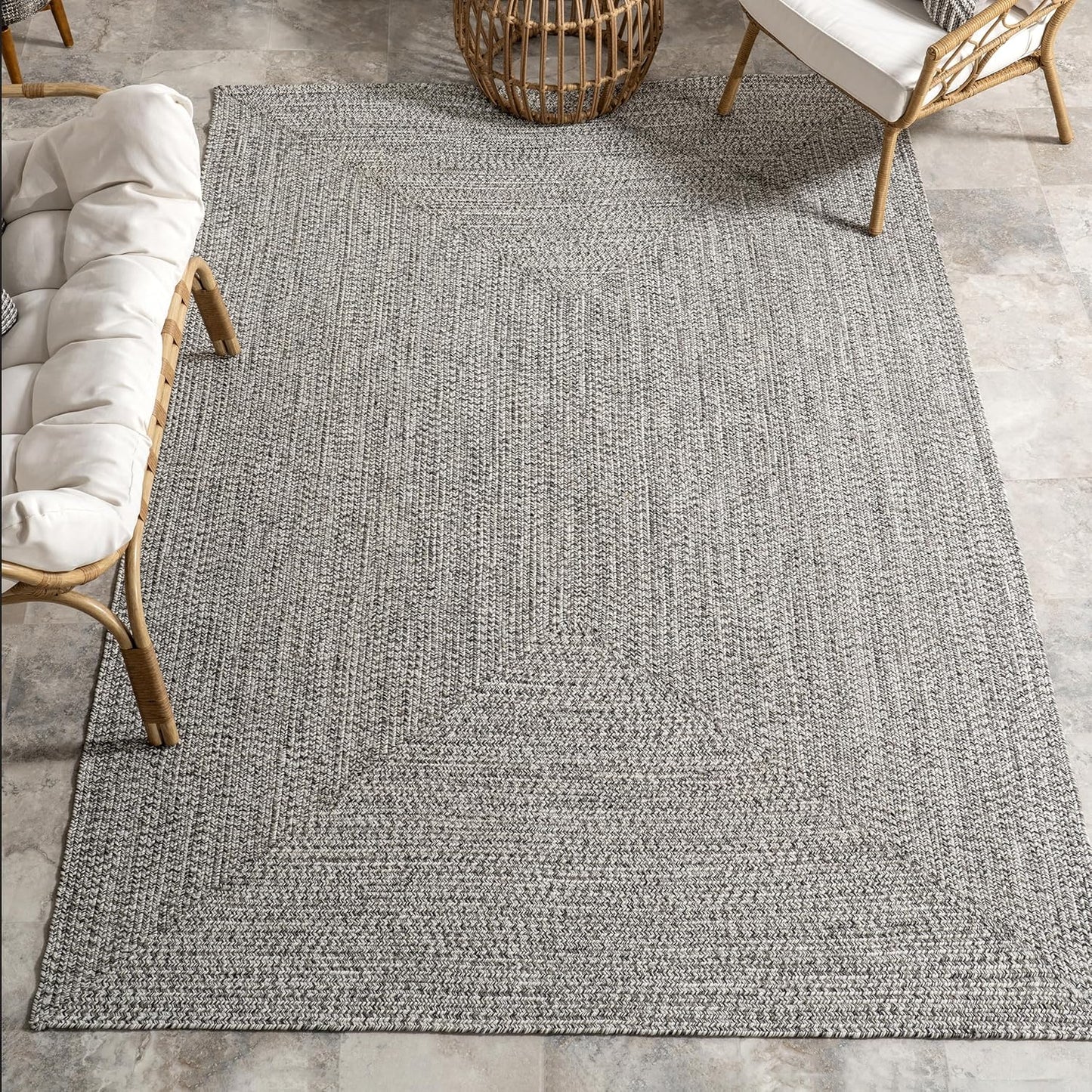 nuLOOM 2' x 12' Solid Hand Braided Indoor/Outdoor Area Rug, Pet-Friendly, High Traffic, Weather Resistant, for Patio, Balcony, Bedroom, Living, Dining Room, Wynn Salt and Pepper
