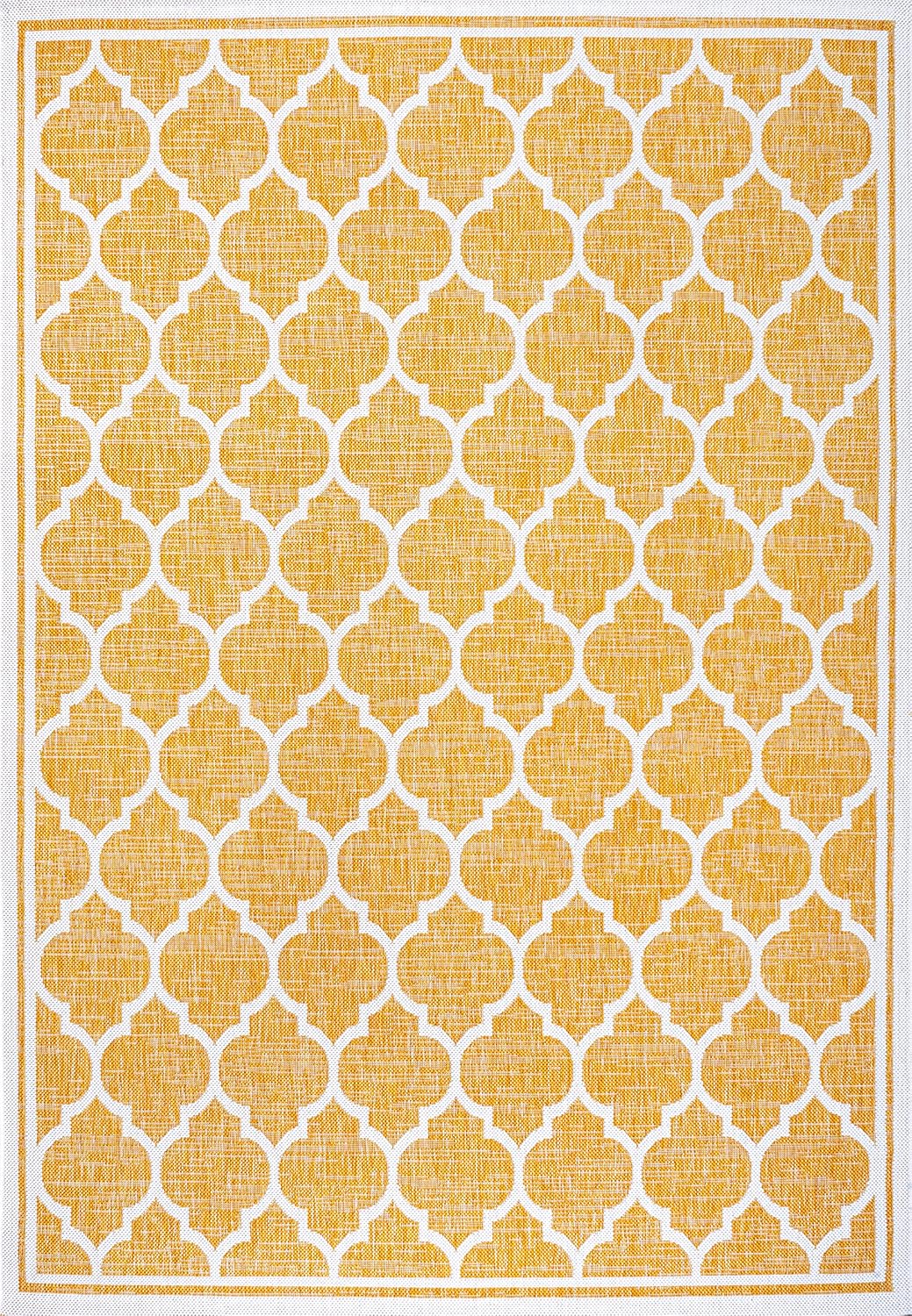 Eyely BMS109F-4 Santa Monica Trebol Moroccan Trellis Textured Weave Indoor/Outdoor Area Rug Coastal;Bohemian, Bedroom, Backyard, Patio, Easy-Cleaning, Non-Shedding, 4 X 6, Yellow/Cream
