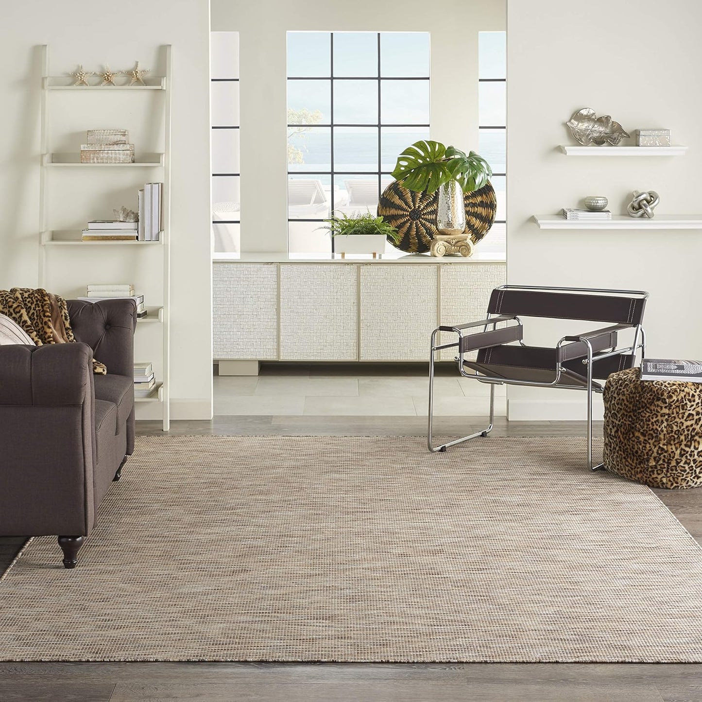 Nourison Positano Indoor/Outdoor Beige 6' x Round Area Rug, Easy Cleaning, Non Shedding, Bed Room, Living Room, Dining Room, Backyard, Deck, Patio (6 Round)