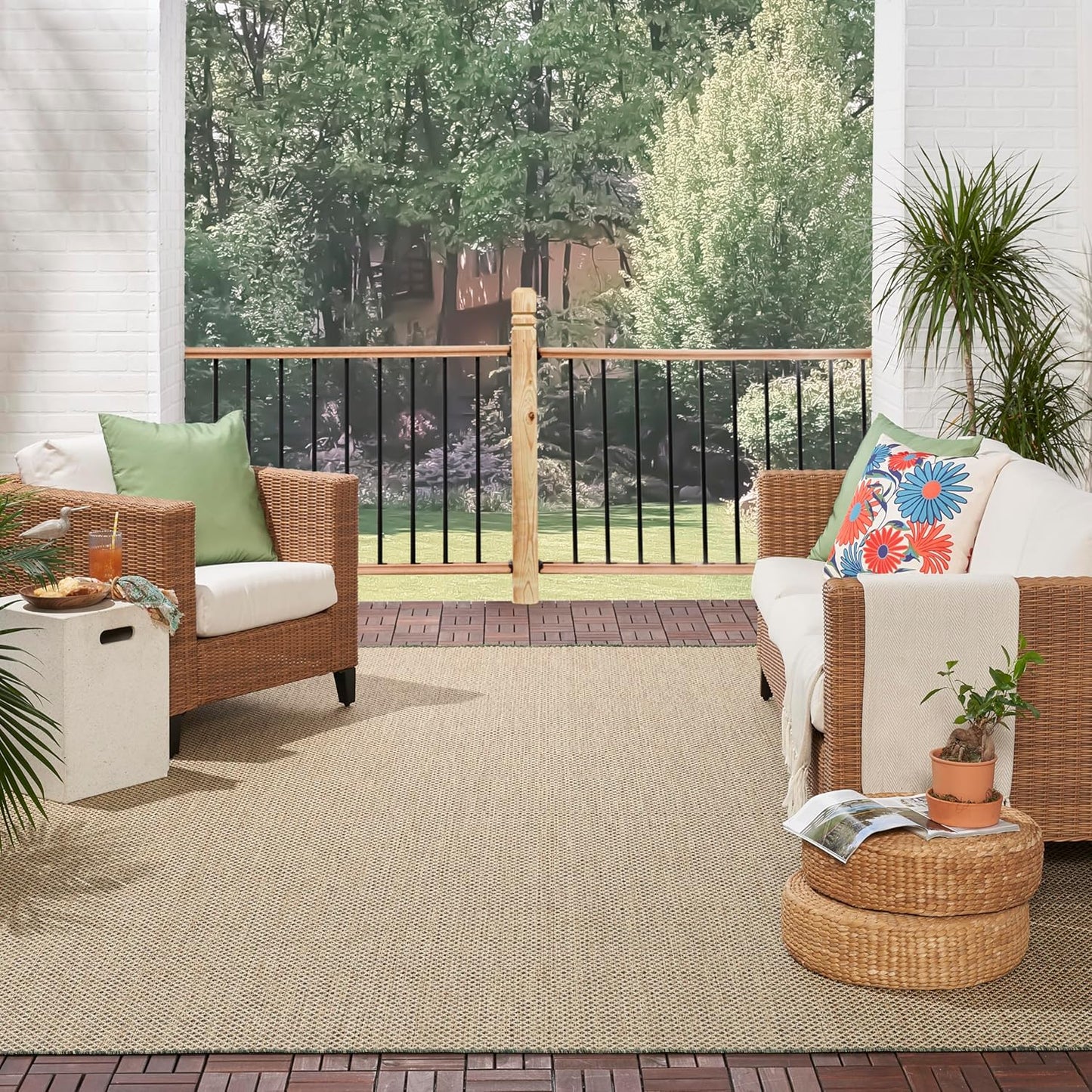 Nourison Home Courtyard Green 8' x 10' Area Rug - Easy Clean, Non Shedding, Bed Room, Living Room, Dining Room, Kitchen (8' x 10')