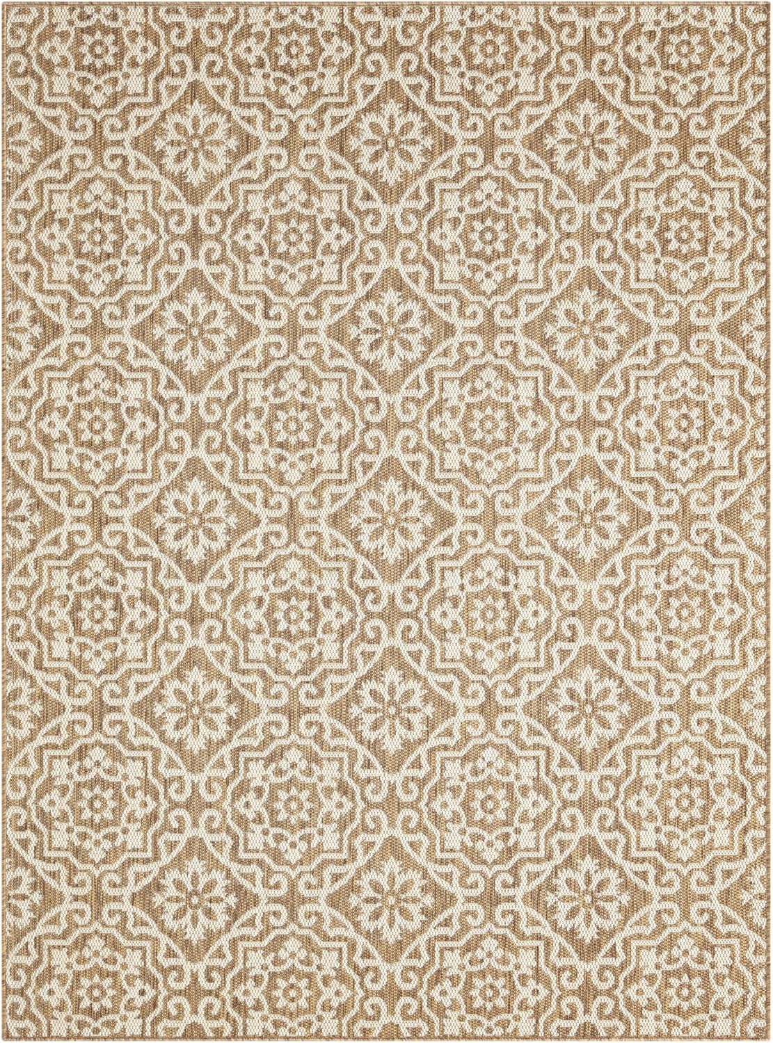 Nicole Miller New York Patio Country Julia Transitional Geometric Indoor/Outdoor Area Rug, Brown/Beige, 6'6"x9'2"