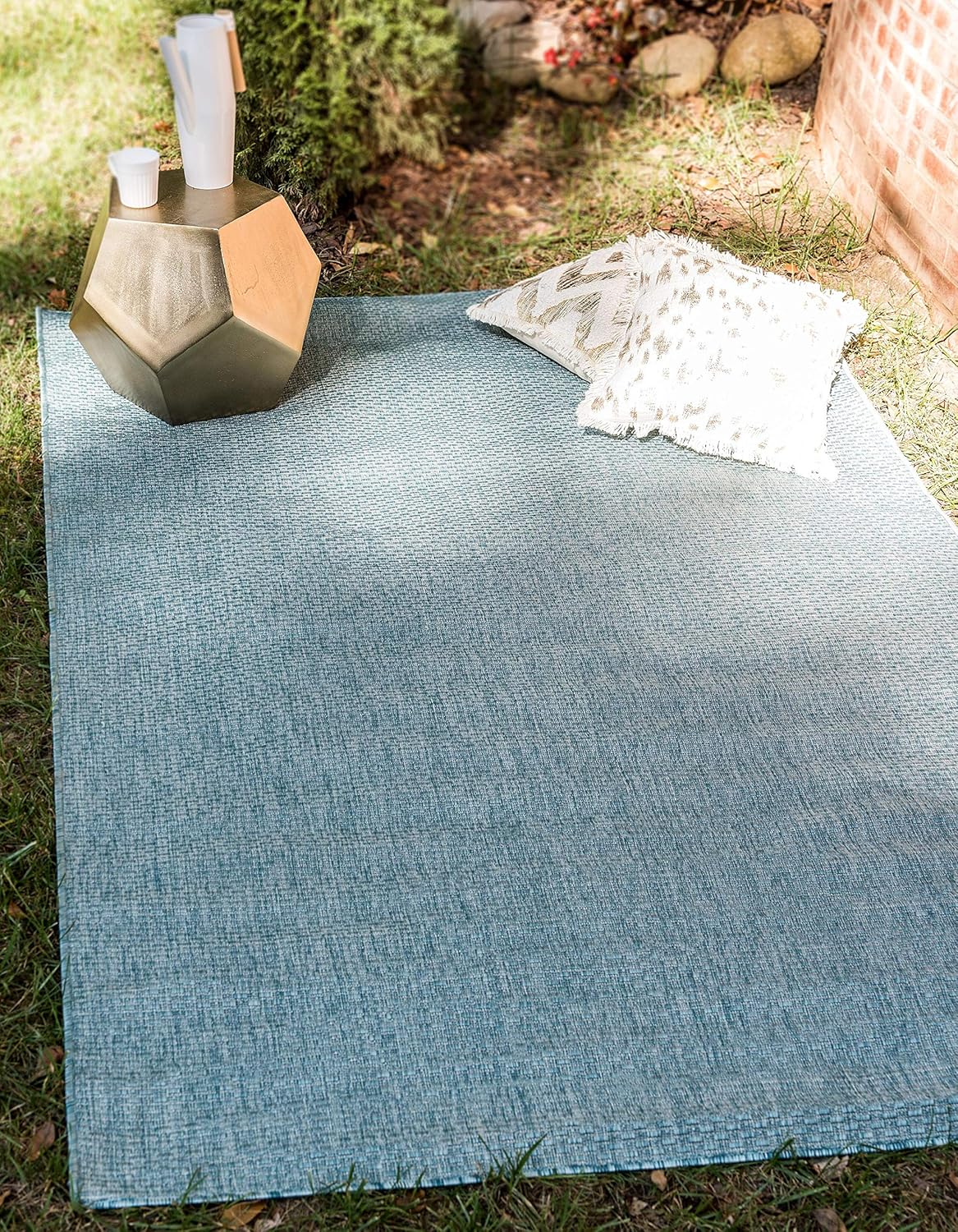 Unique Loom Collection Casual Transitional Solid Heathered Indoor/Outdoor Flatweave Area Rug (8' x 11' 4" Rectangle, Aquamarine/Ivory)