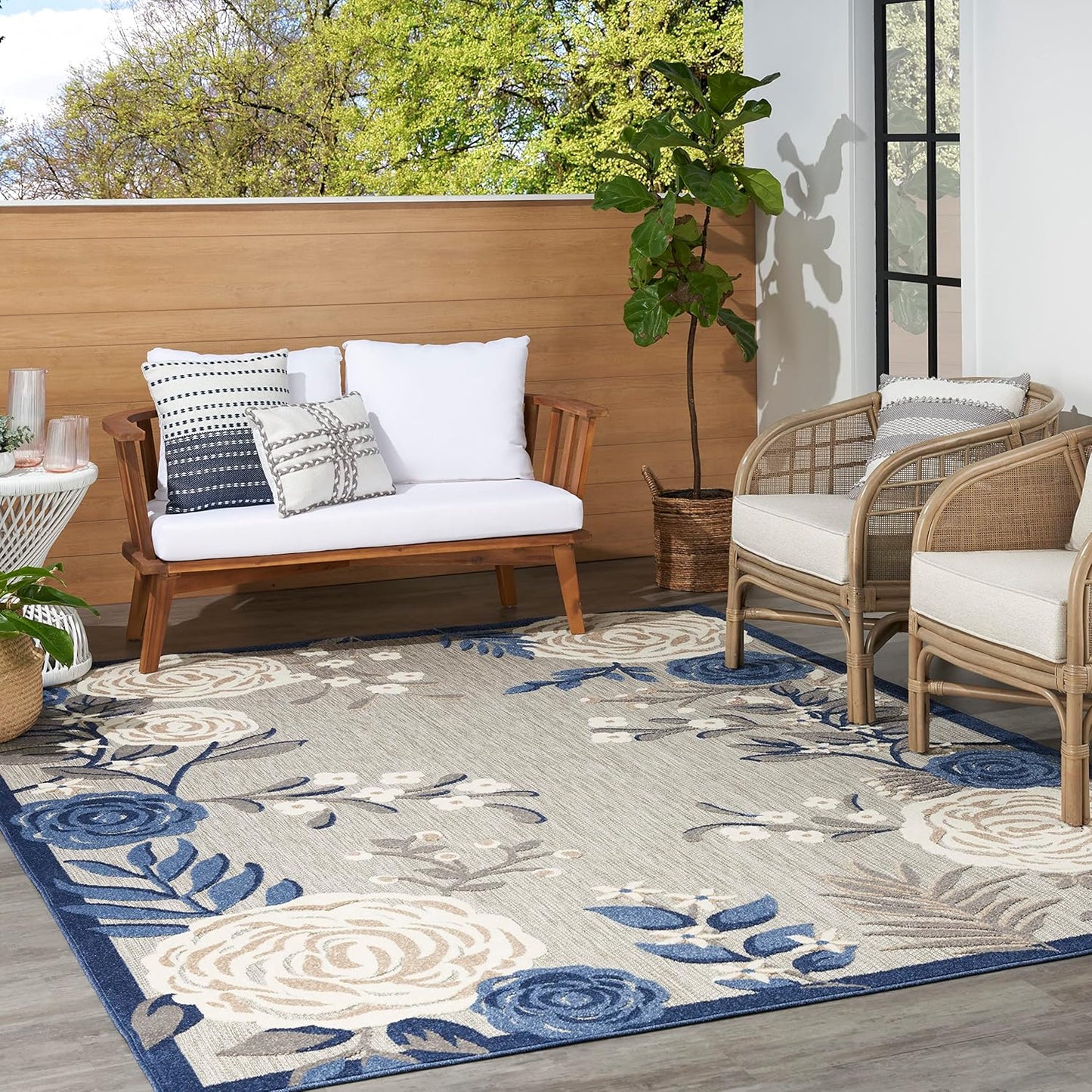 Nourison Aloha 5' x 8' Blue Gray Fabric Contemporary Area Rug (5' x 8')